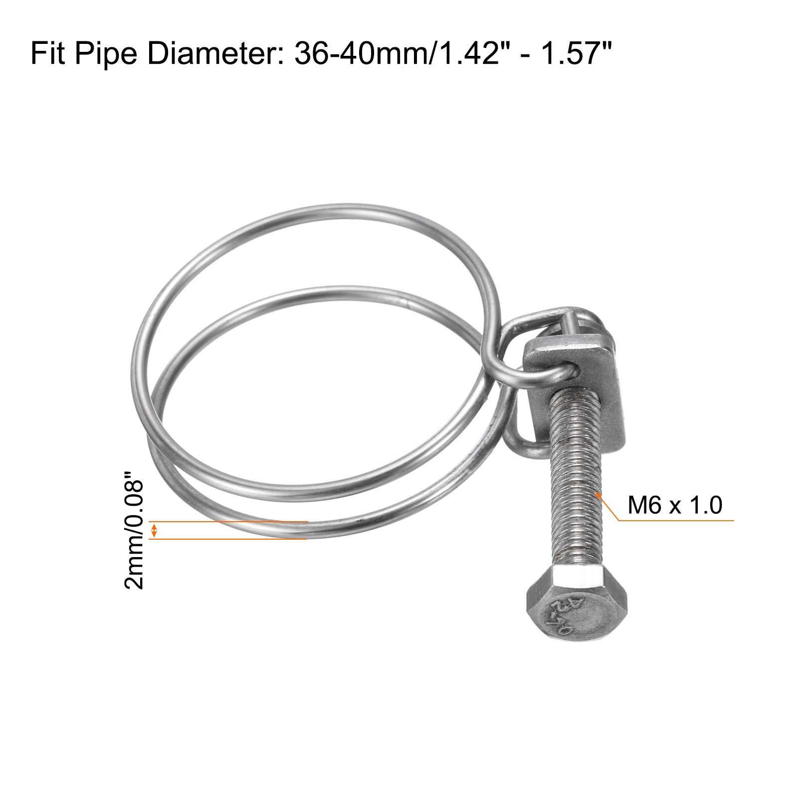 10Pcs Double Wire Hose Clamp 36-40mm Adjustable Hose Clip with M6 Bolt