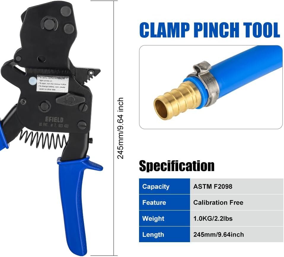 EFIELD Pex Ratchet Cinch Clamp Crimp Tool 3/8″-1″for Stainless Steel Rings+Pouch