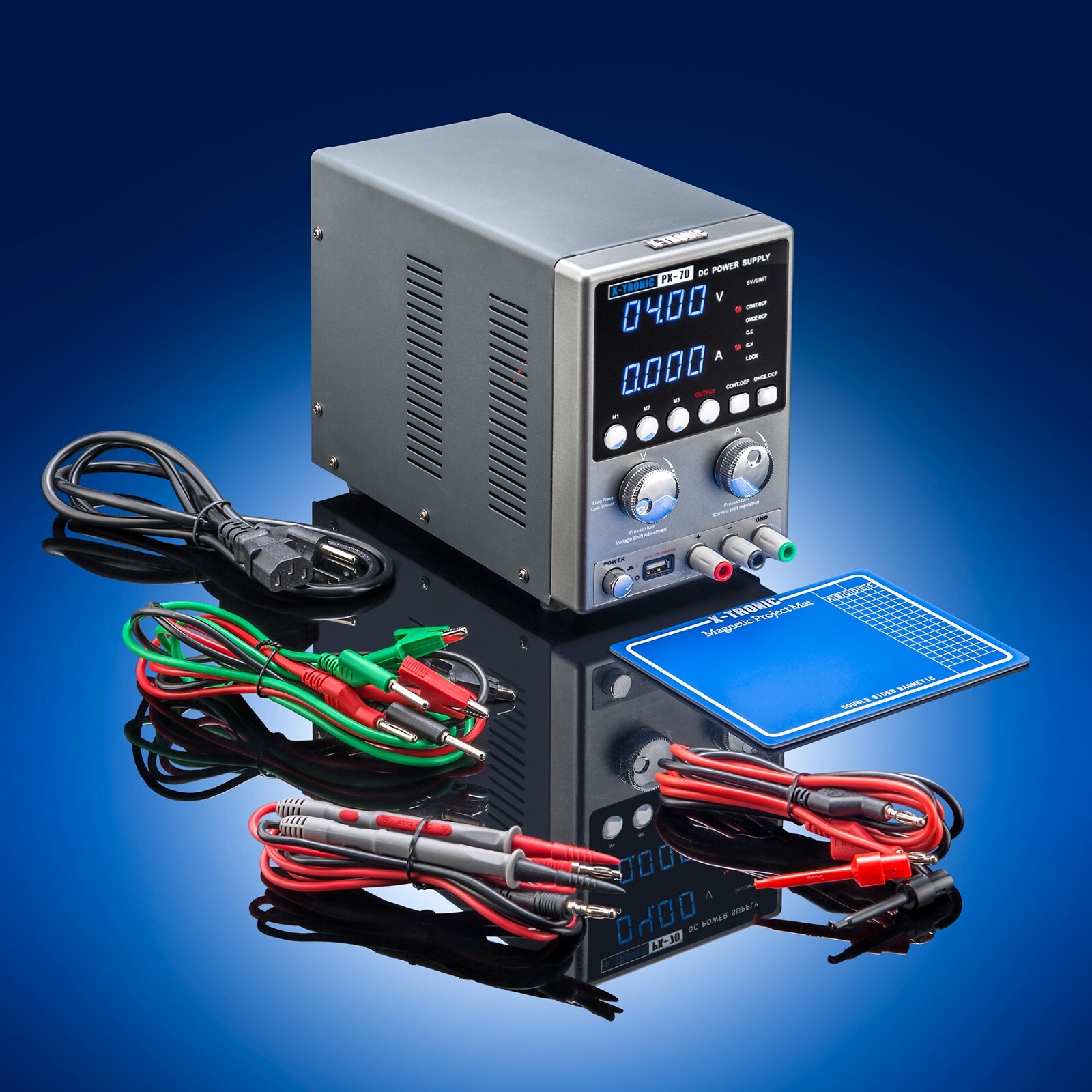 X-Tronic PX-70 Linear Variable Power Supply with 30V 5A Range & 3 Sets of Leads
