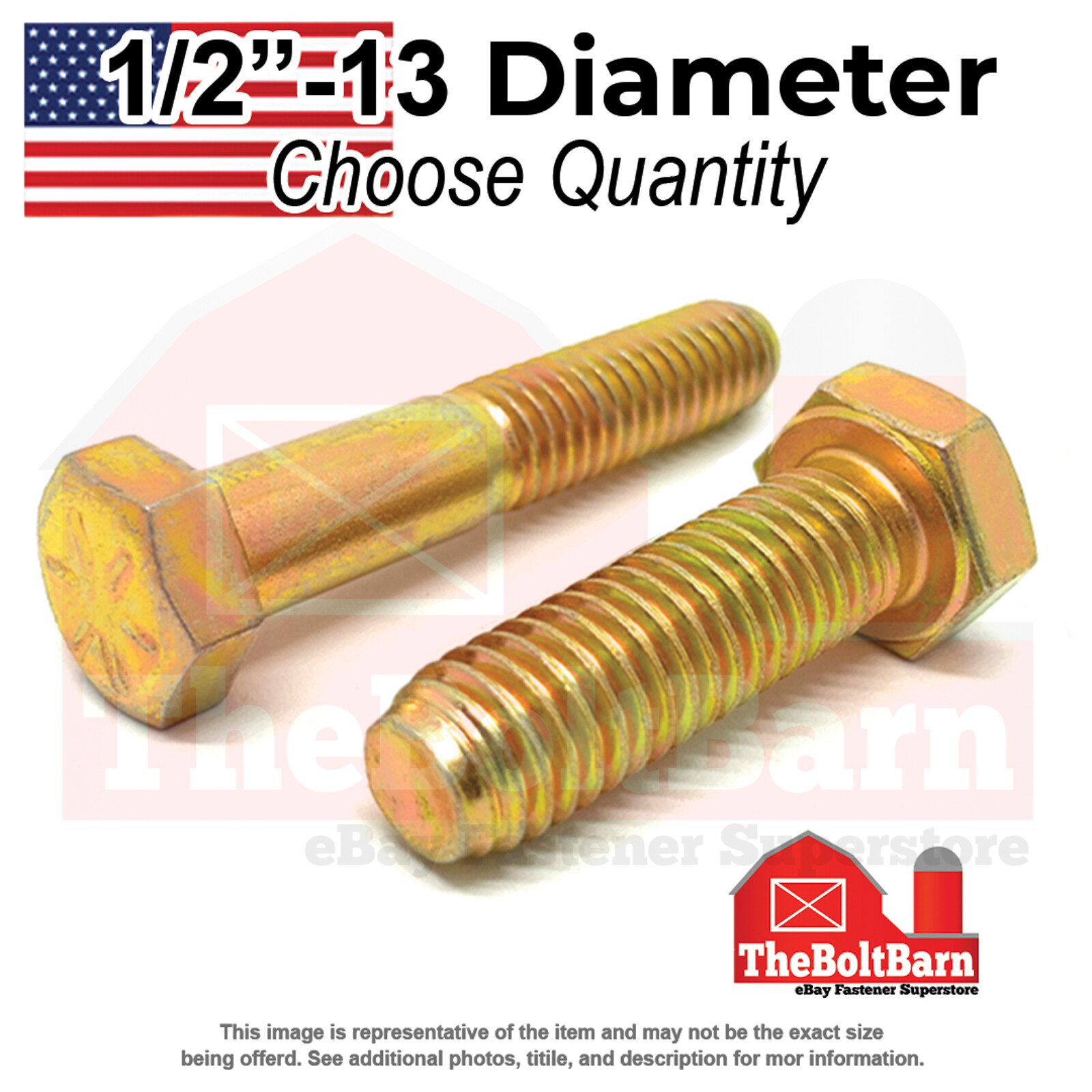 1/2″-13 Grade 8 Coarse Hex Cap Screws Zinc Yellow USA Made(Choose Length & Qty)