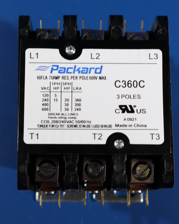 Packard C360C Contactor 3 Pole 60 FLA 208/240 Coil Voltage 50/60 VAC