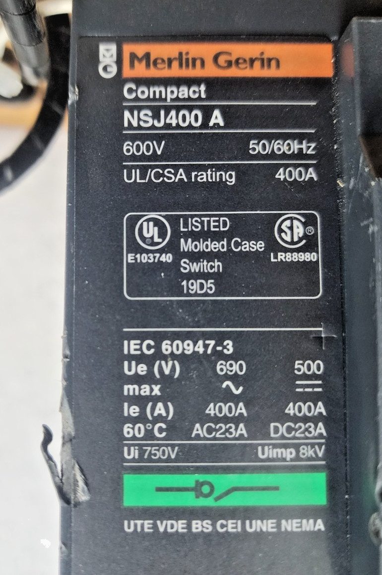 🤠 MERLIN GERIN 400 AMP CIRCUIT BREAKER 600 VAC 3 POLE NSJ400 A