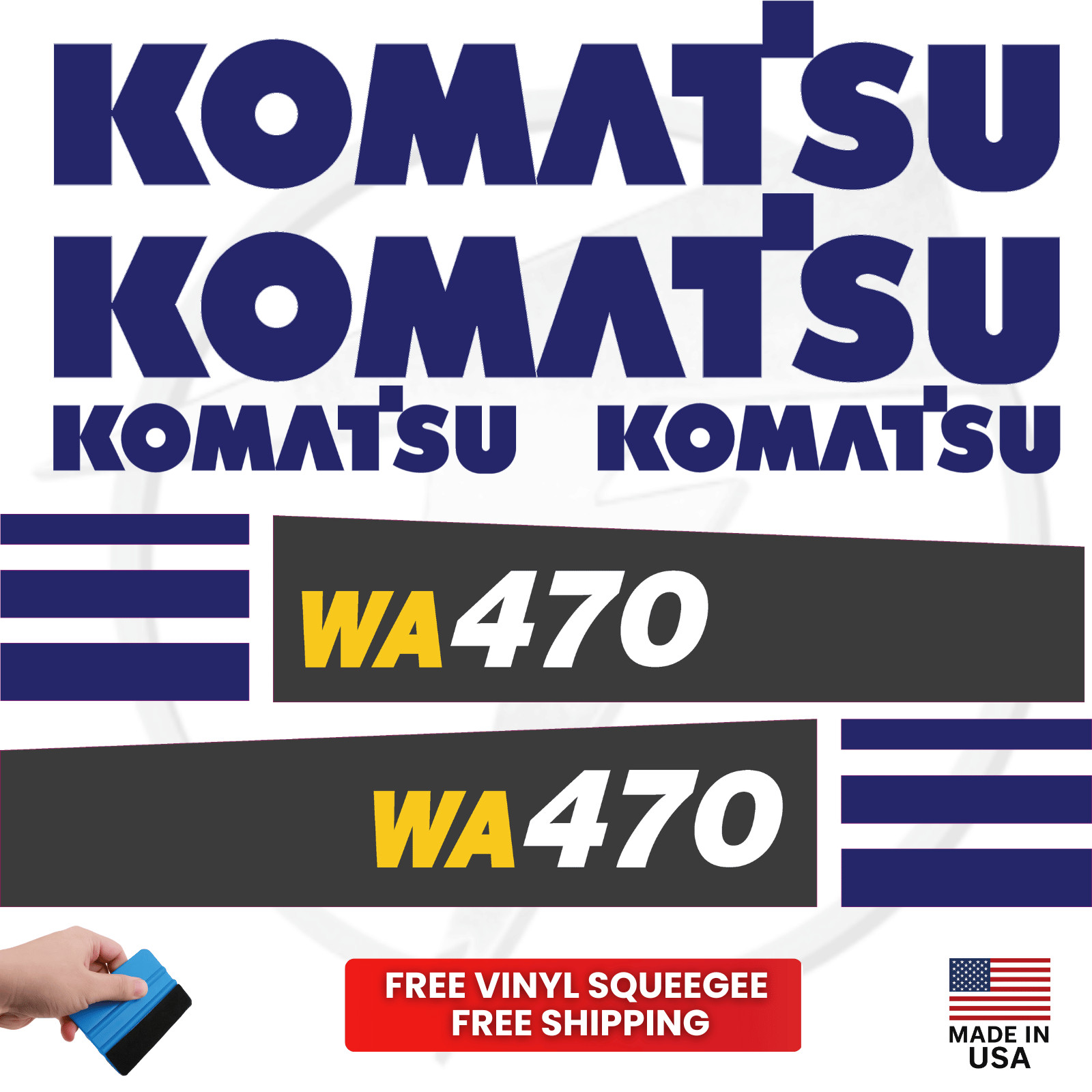 Fits Komatsu WA470 Main Decals Wheel Loader Stickers – Free Shipping – 3M Vinyl