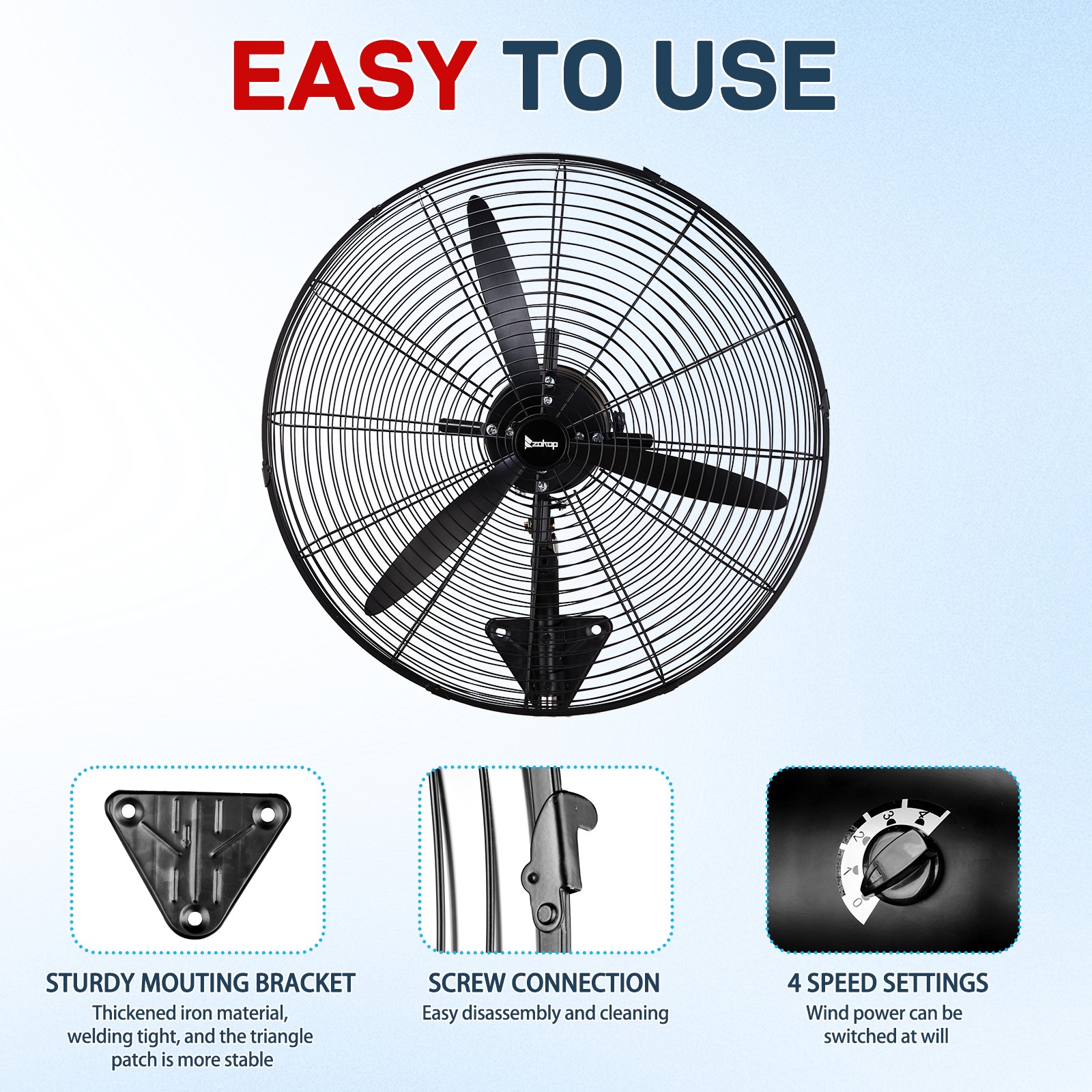 26″ Oscillating High Velocity Industrial Wall Mounted Heavy Duty Shop Fan, Black