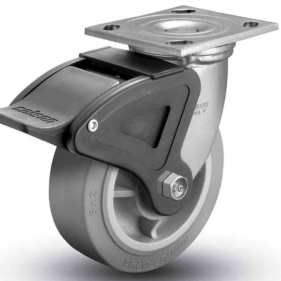 Colson® 4 Series Swivel Plate Caster 4.08199.459 BRK4 Rubber Total Lock Brake 8″