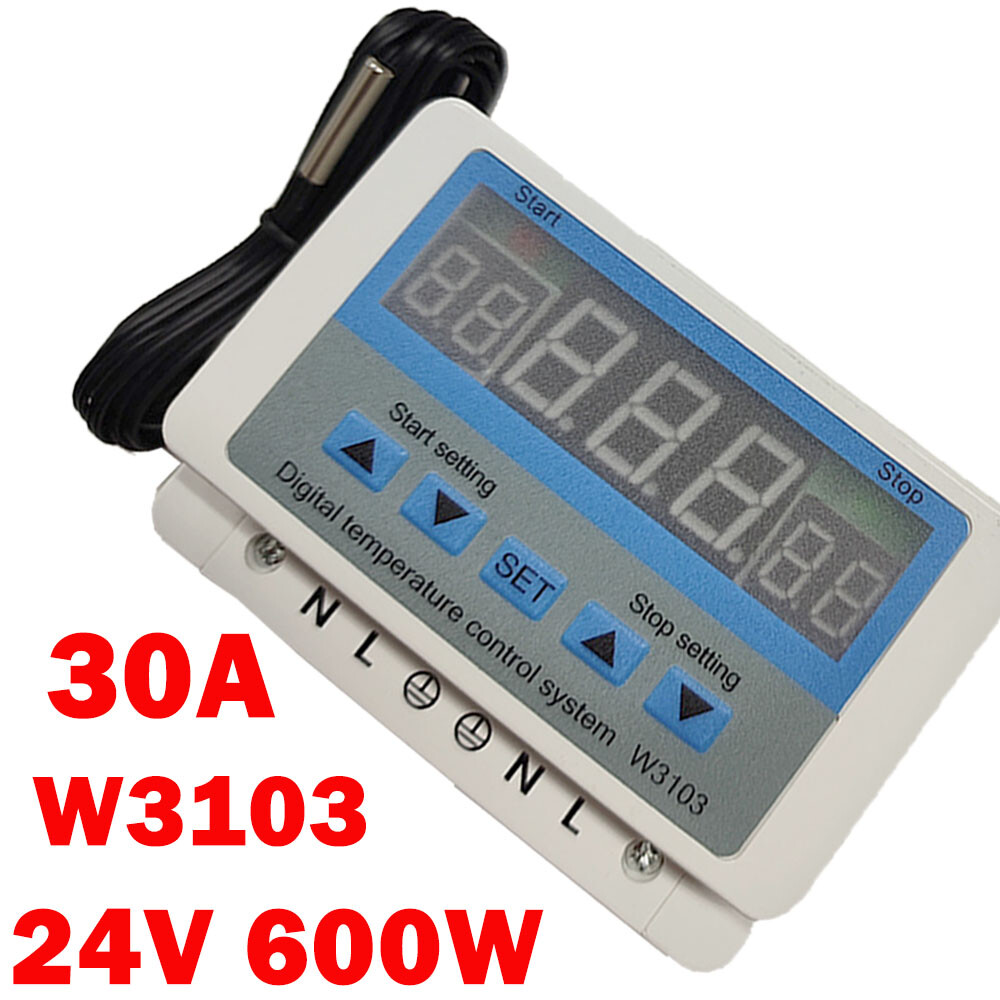 W3103 Digital Wall-Mounted Temperature Controller Thermostat 30A DC24V 600W NEW