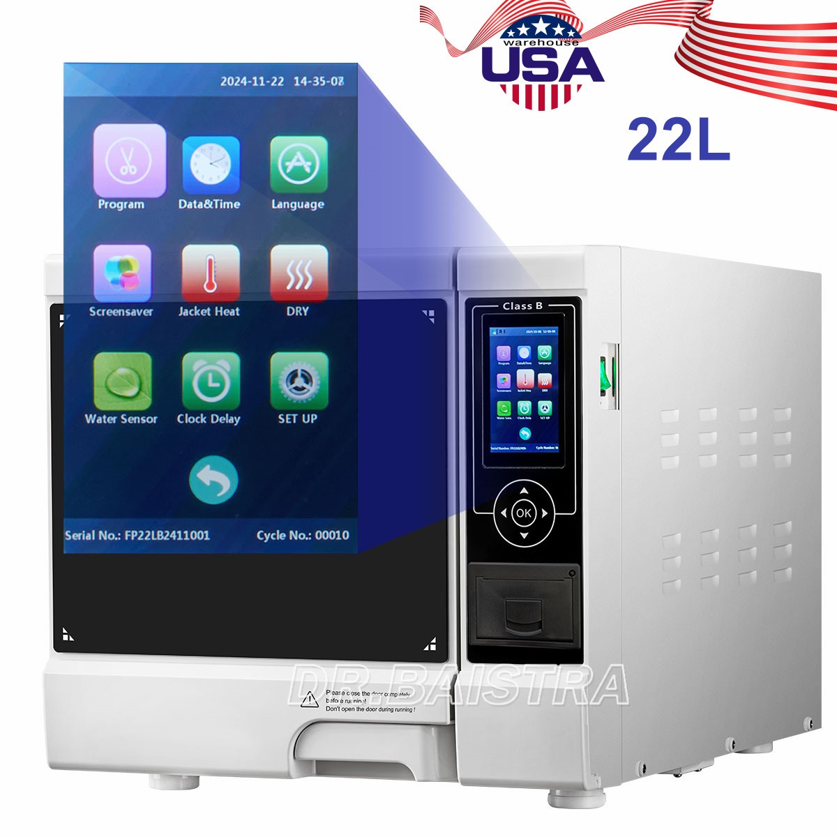 22L Class B Dental Autoclave Sterilizer Pressure Steam Sterilizer with Printer
