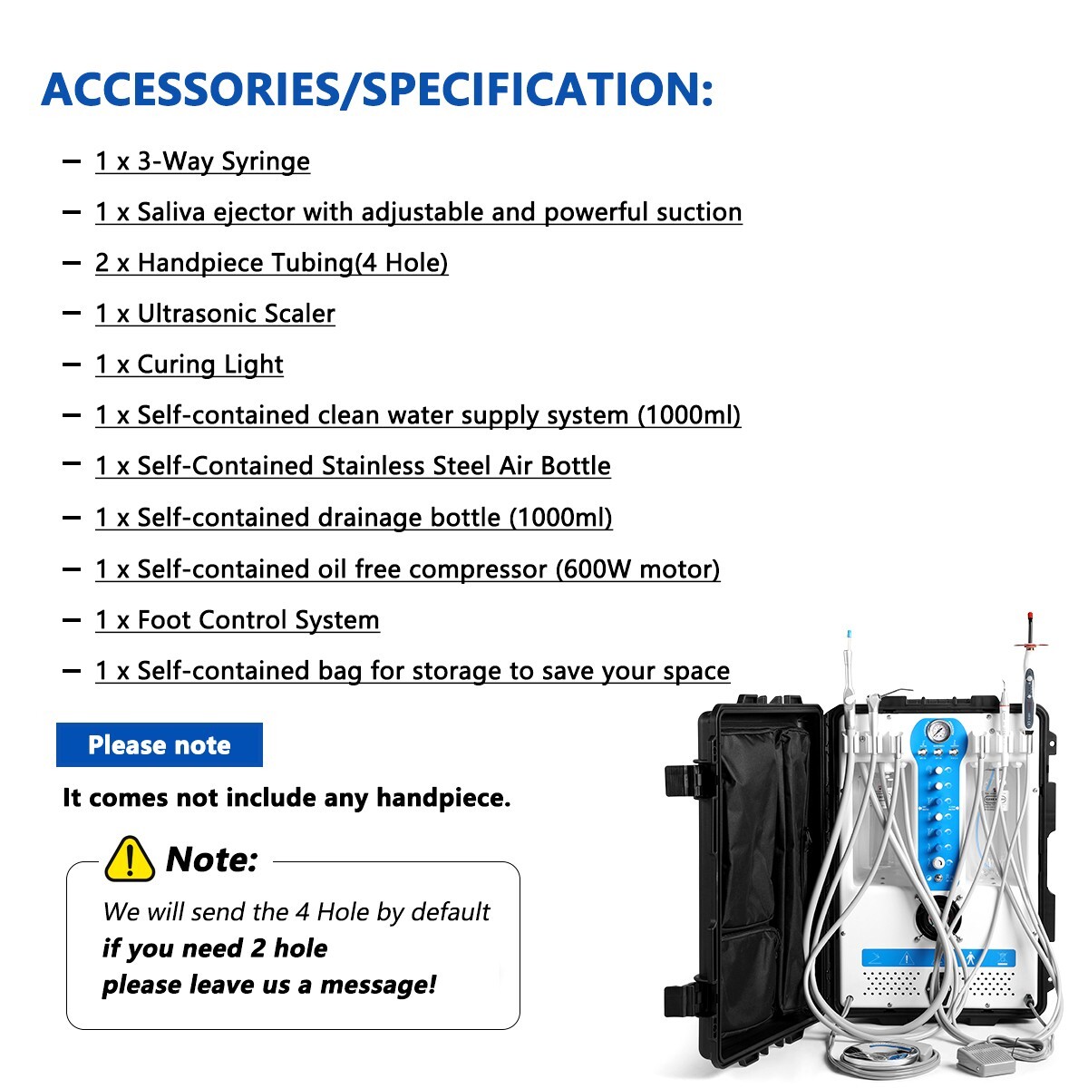 FDA Portable Dental Delivery Unit High Suction System Air Compressor 4 Hole