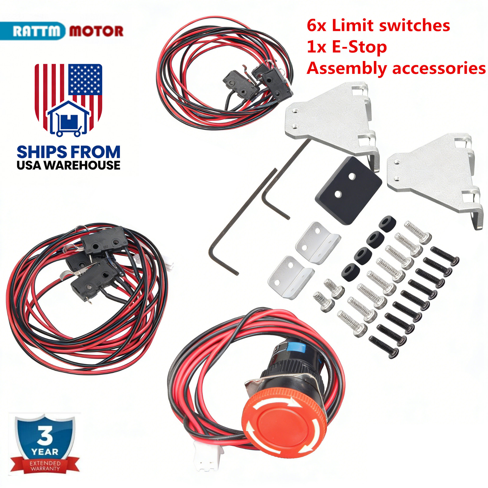 【US】NO Micro Limit Switches&Emergency Stop&Bracket for 1610/3018 PRO CNC Machine