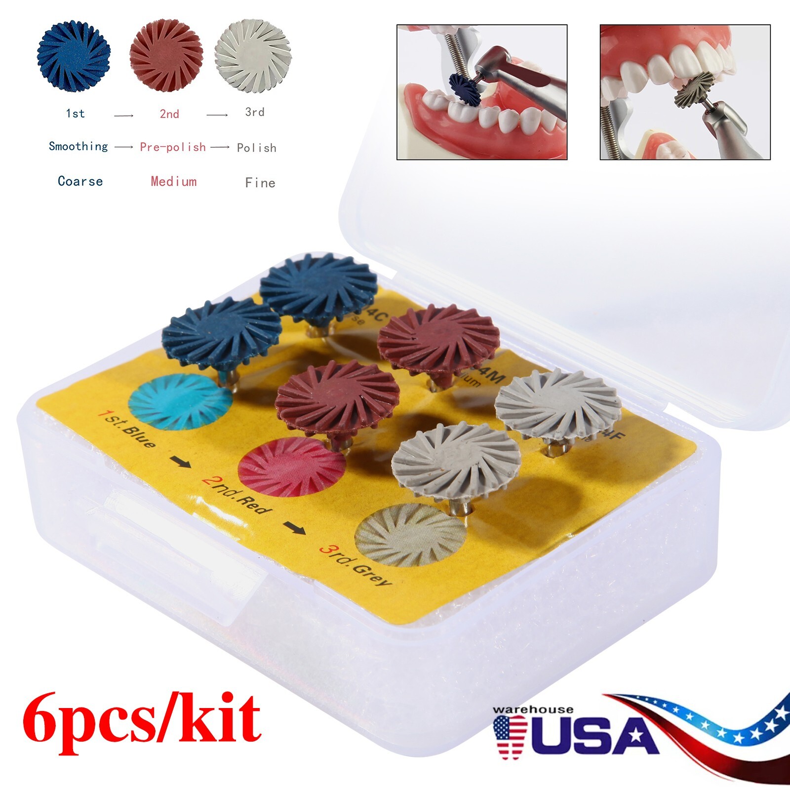 Dental Composite Polishing Kit Diamond RA Polisher Burs For Contra Angle 2.35mm