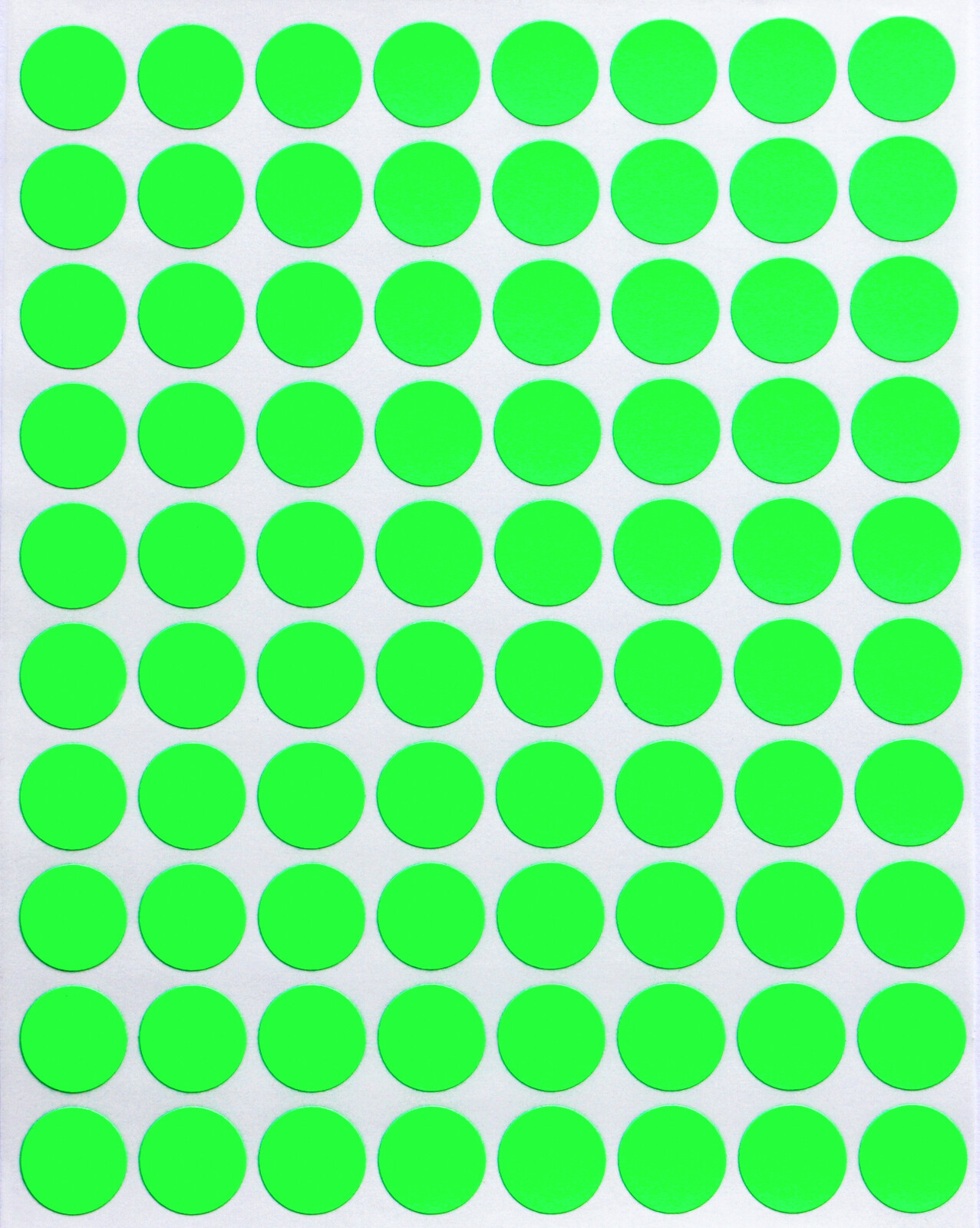Neon Green Dot Stickers in Various Sizes (8MM-38MM) Color Label in 15 Sheets