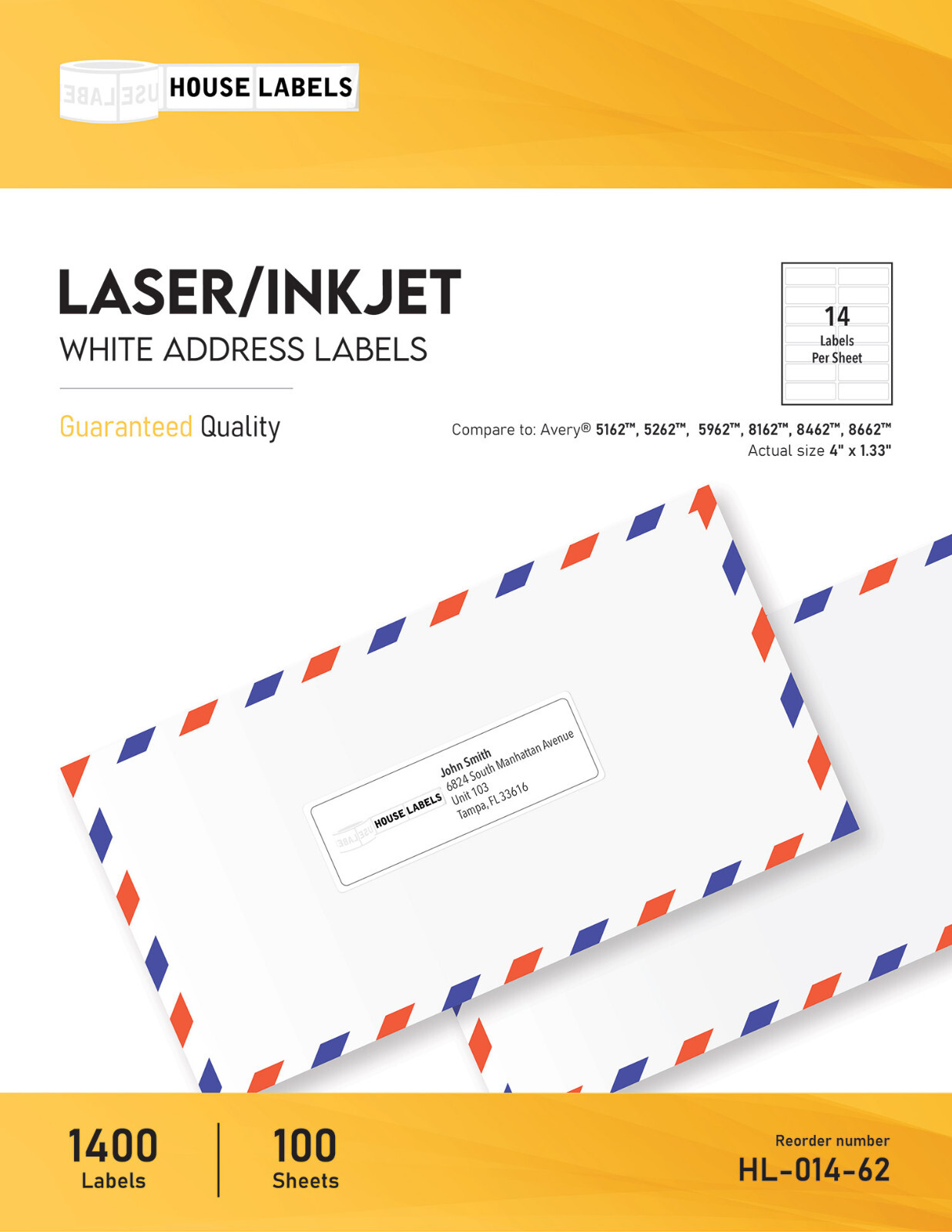 50 Sheets 700 Labels 4 x 1 1/3 Fast Peel White Address Mailing Labels 14 UP