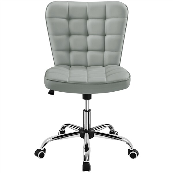 Modern Tufted Office Chair, Faux Leather Upholstered Computer Chair, Light Gray