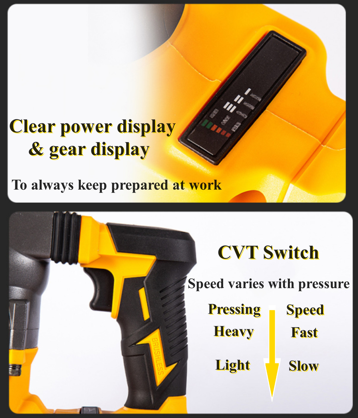 21V SDS-Plus Rotary Hammer Drill Cordless Brushless W/ 80cm Drill Bit 1400r/min