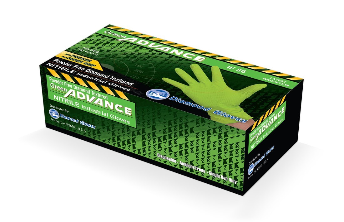 Disposable Green Nitrile Gloves 8mil Diamond Textured Powder Free 100PCS