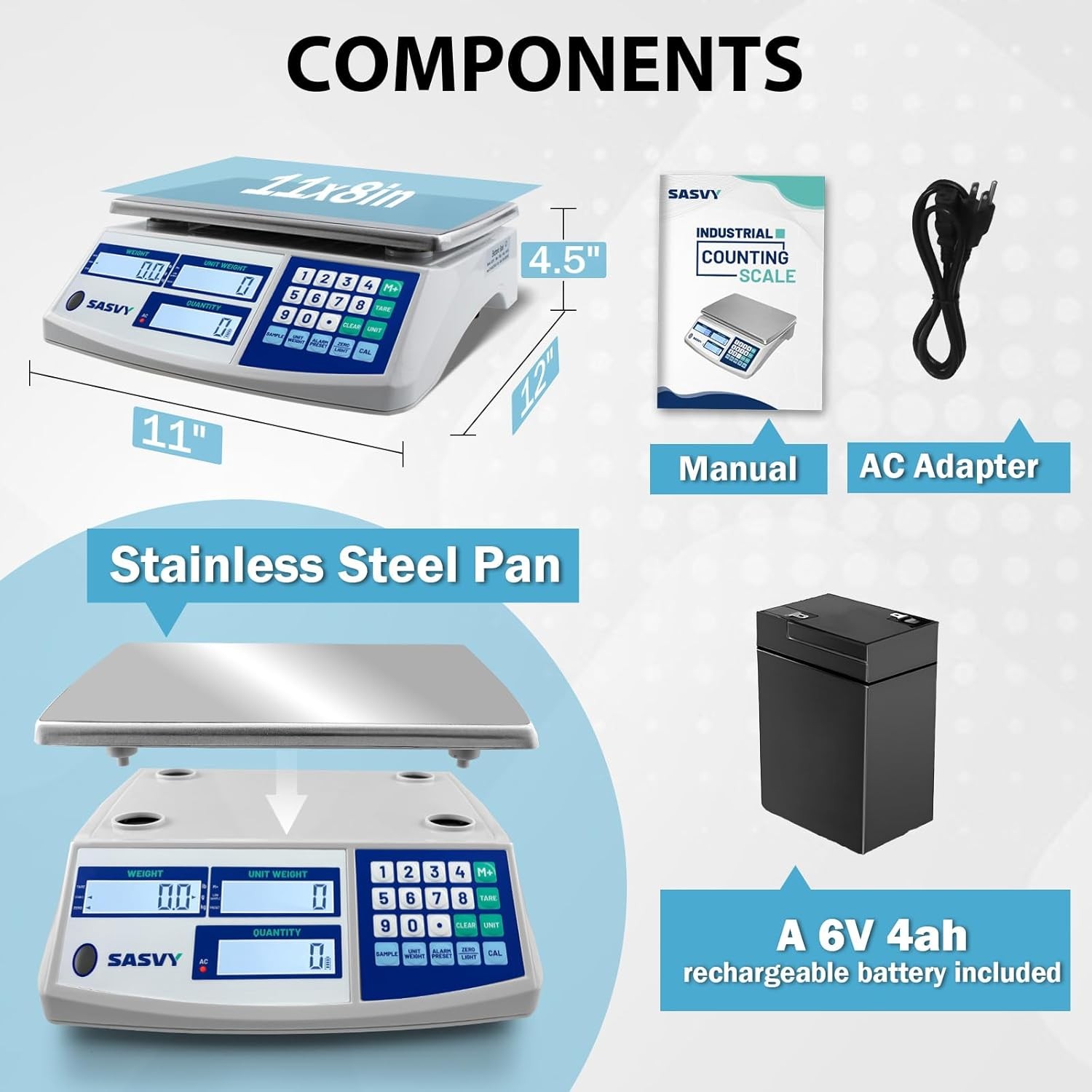 Industrial Counting Scale 66lb/30kg 0.1g lb/kg/g Digital 30kg 0.1g, blue