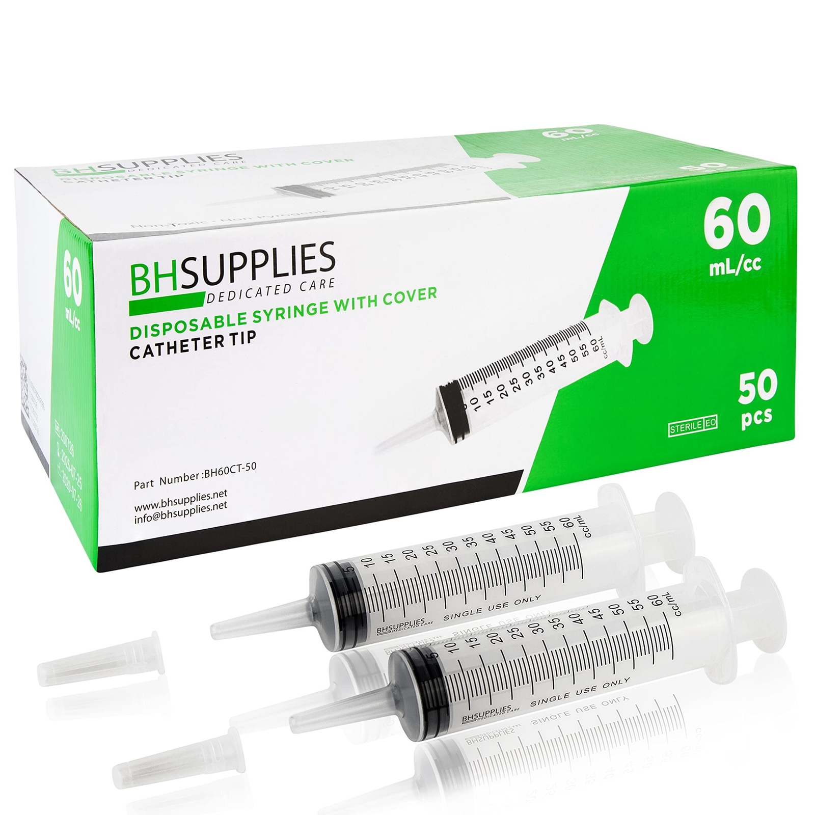 BH Supplies 60mL Syringe Catheter Tip Sterile with Caps – (No Needle) – Steri…