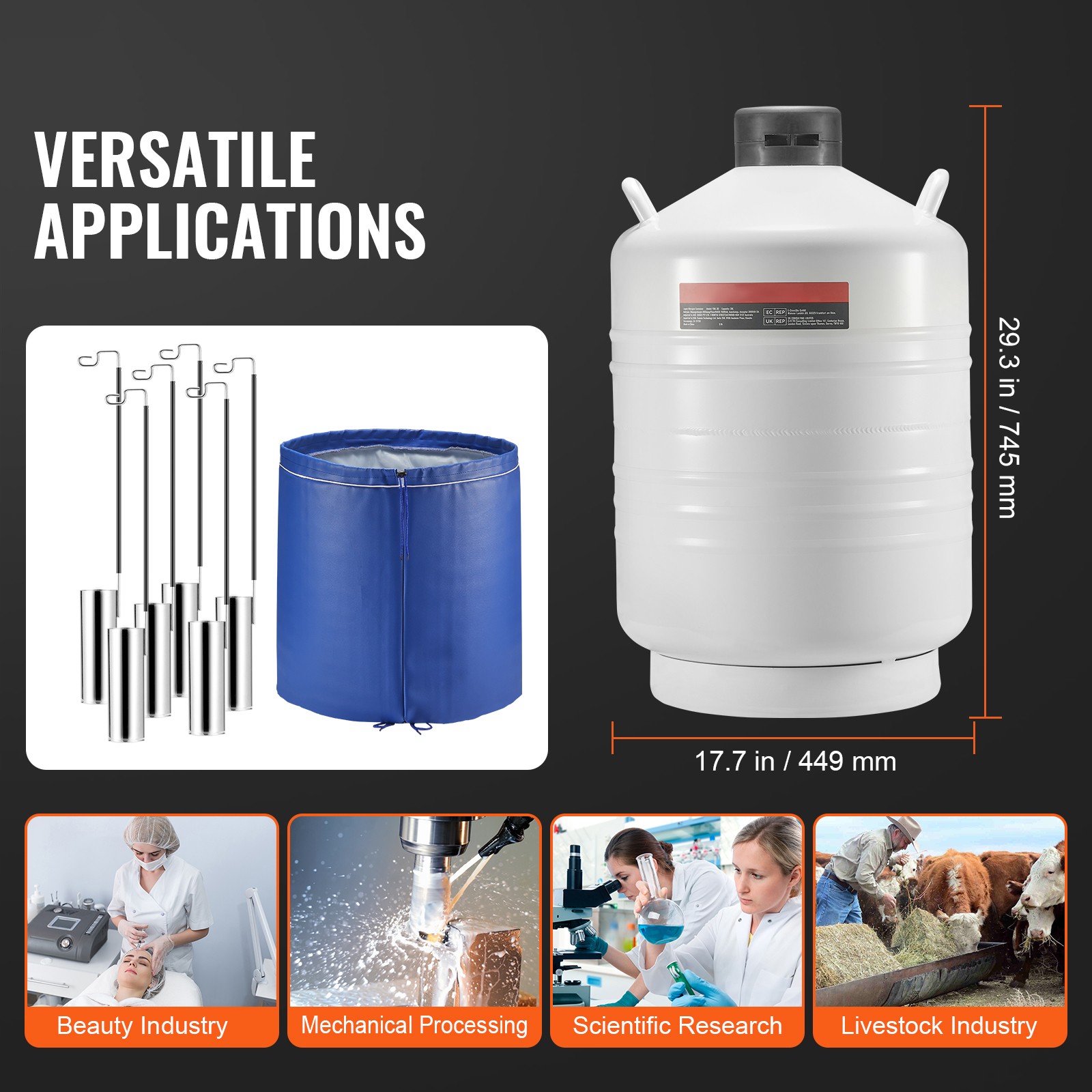 Liquid Nitrogen Tank 30 L Aluminum Alloy LN2 Container Dewar 6 Canisters