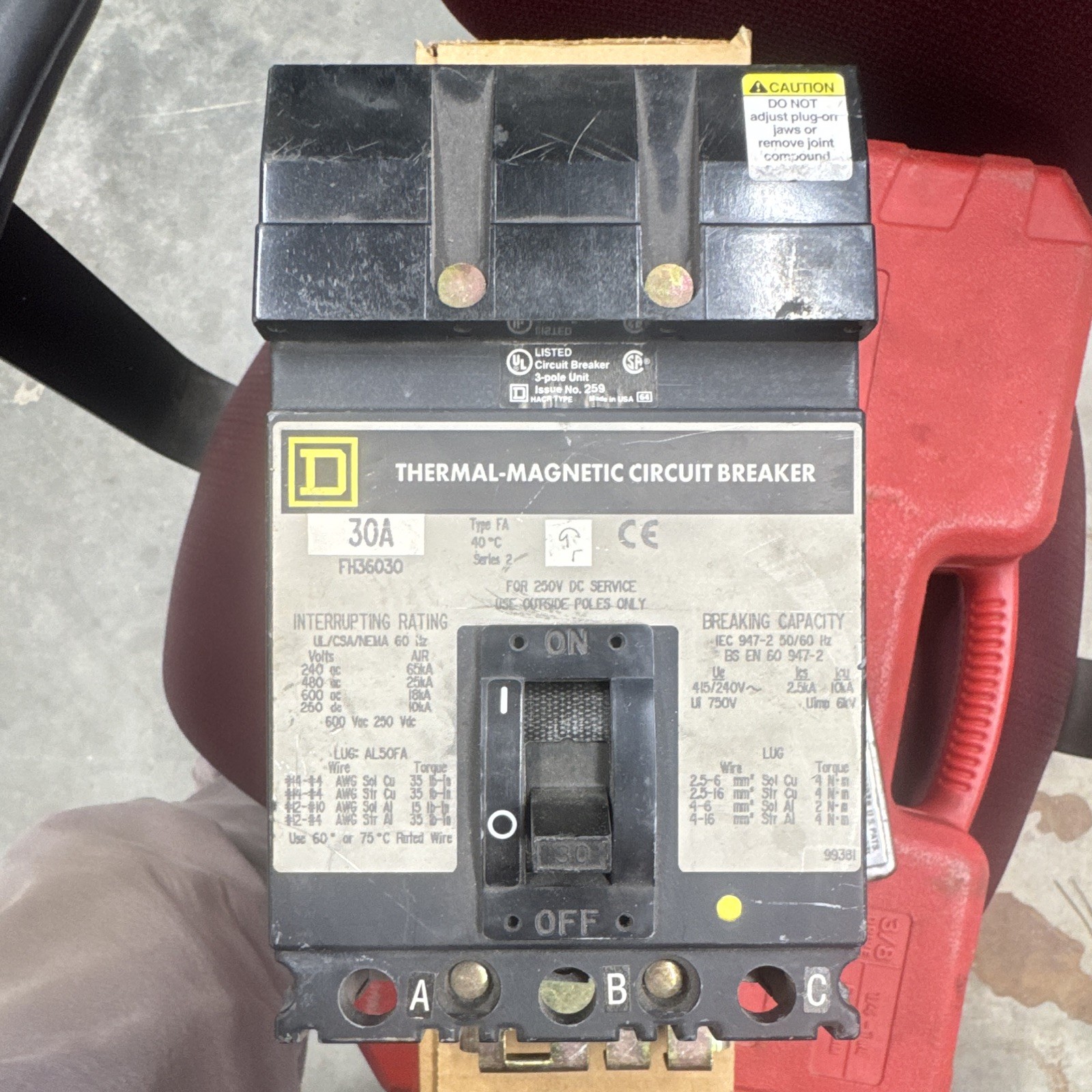 Square D FH36030 I-Line Circuit Breaker 30A 3P 600V 18KA FH 30A