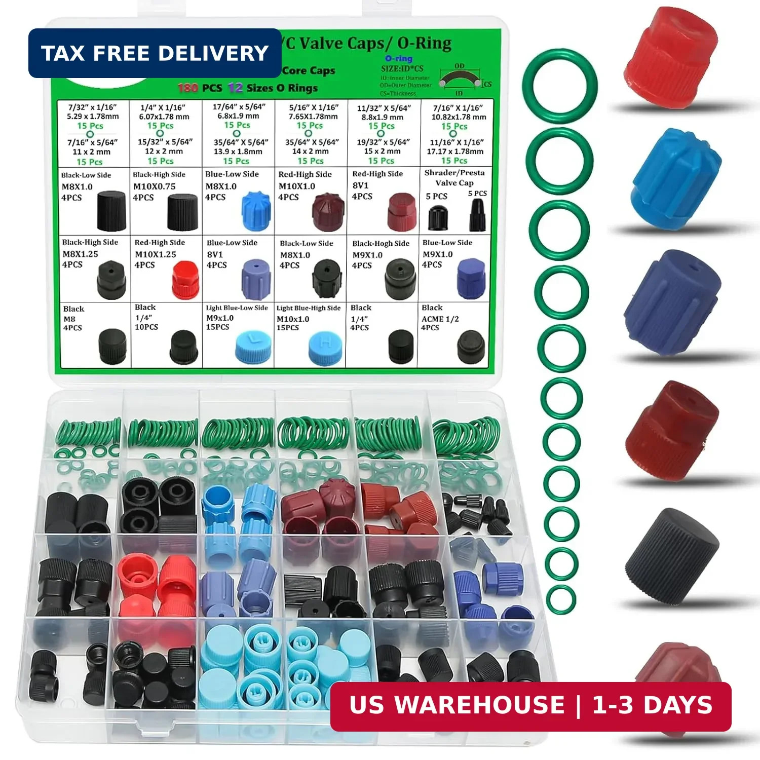 Lucstar 286 PCS Car A/C Caps, R12 R134a Air Conditioning Service System Charging