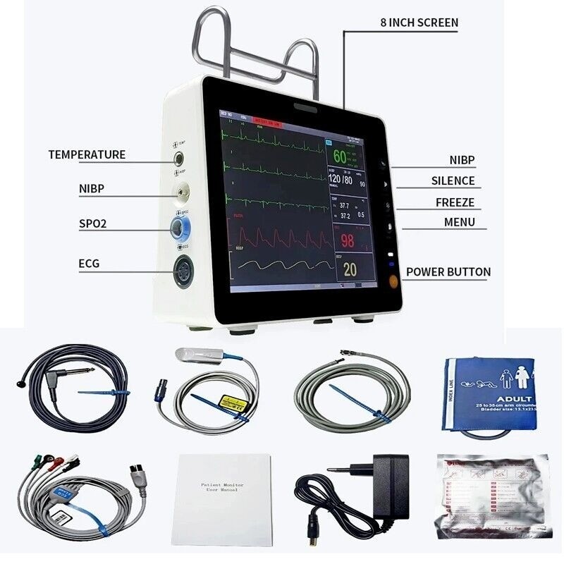 8″ Patient Monitor Multi-Parameter Vital Signs Machine ECG NIBP SPO2 Hospital