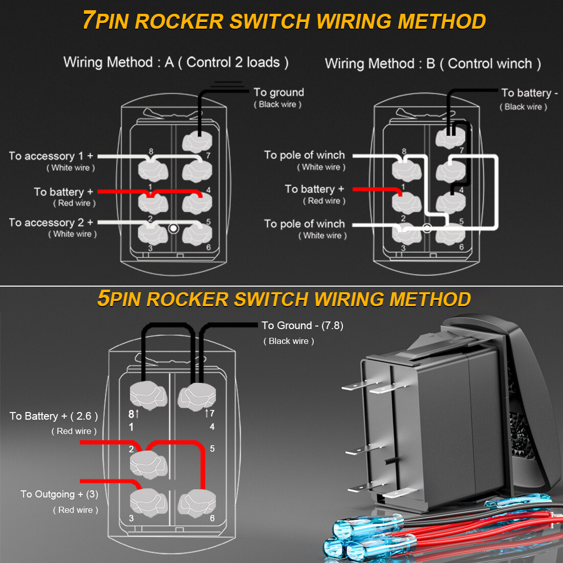 Custom Rocker Toggle Switch Panel ON OFF 2/3Way 12V 24V for UTV Car Truck Marine
