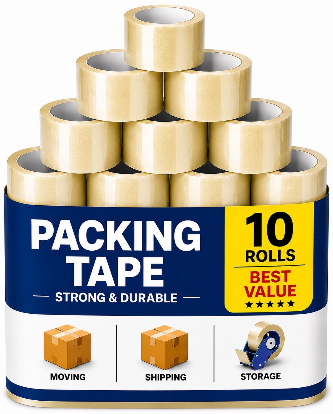 Heavy Duty Clear Packing Tape 10 Pack 1.88” x 120 ft Strong Shipping Box Sealing
