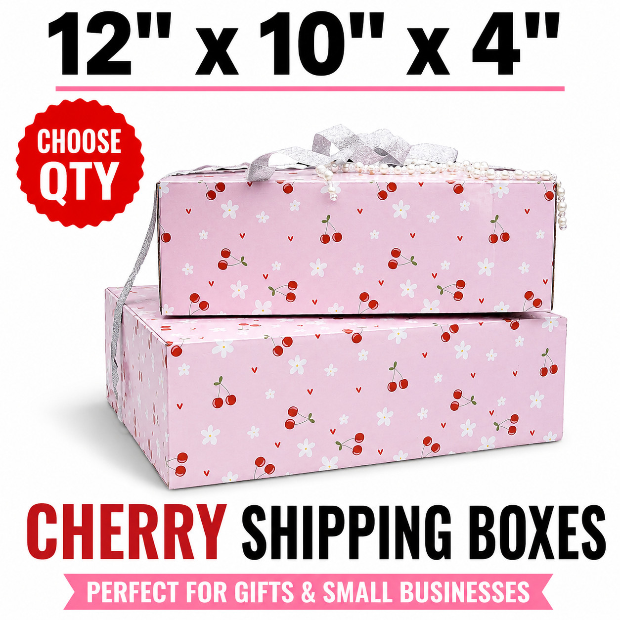 12x10x4 Cherry Print Shipping Boxes 32 ECT B-Flute Gift Mailer Boxes