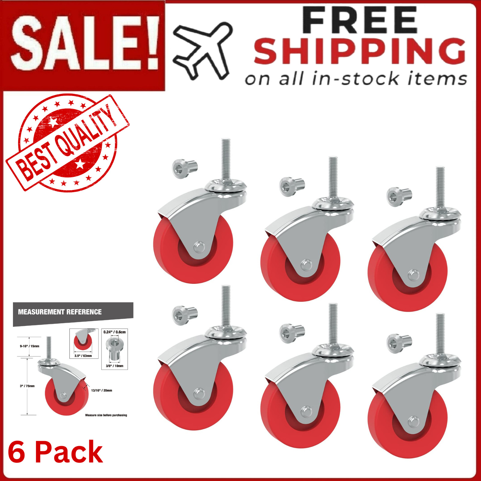 6 Pcs Swivel Caster Wheel Creeper Cart Stool Post Mount Replacement Heavy Duty