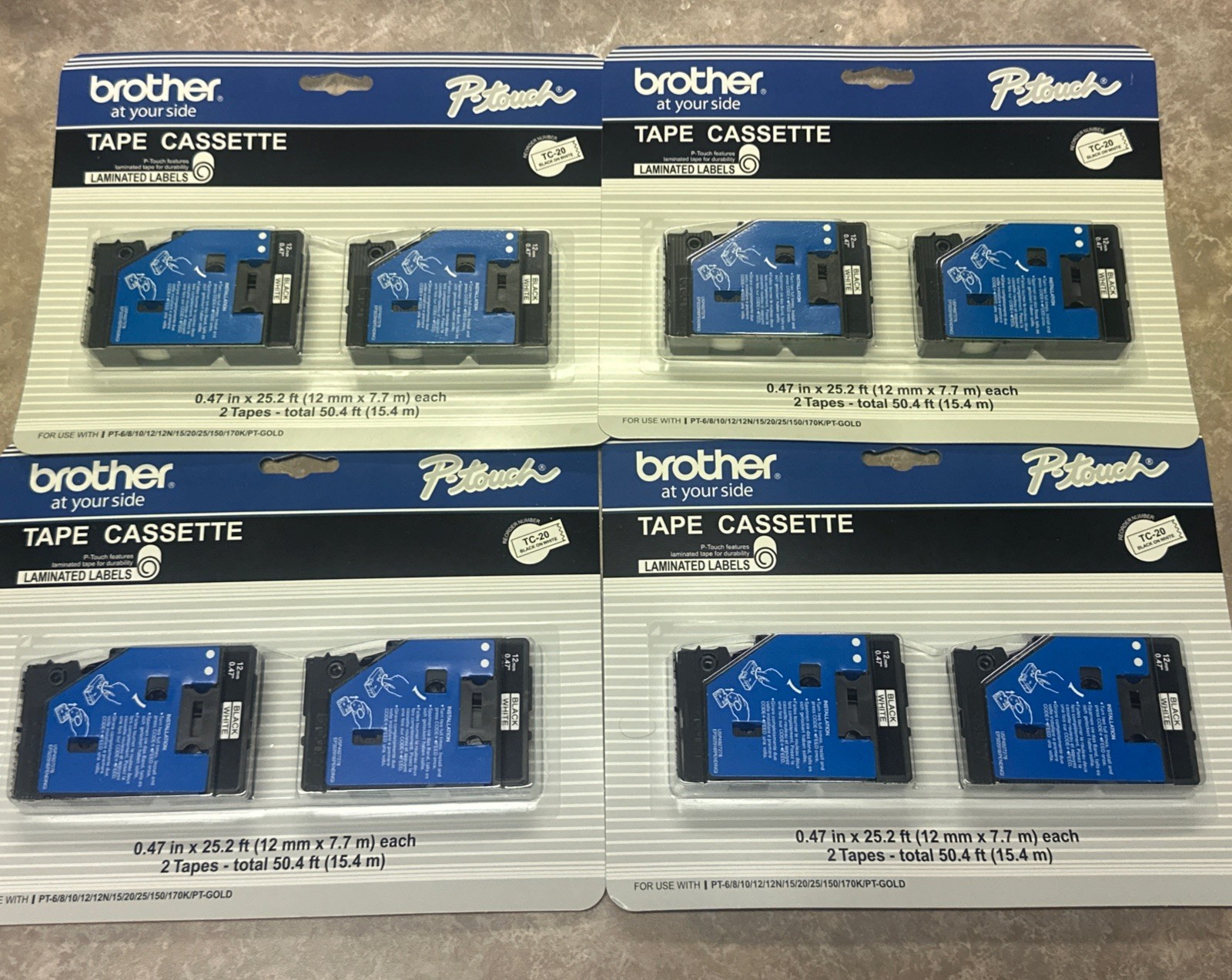 *NEW Lot Brother TC Tape Cartridges for P-Touch Label 1/2” Black on White TC20