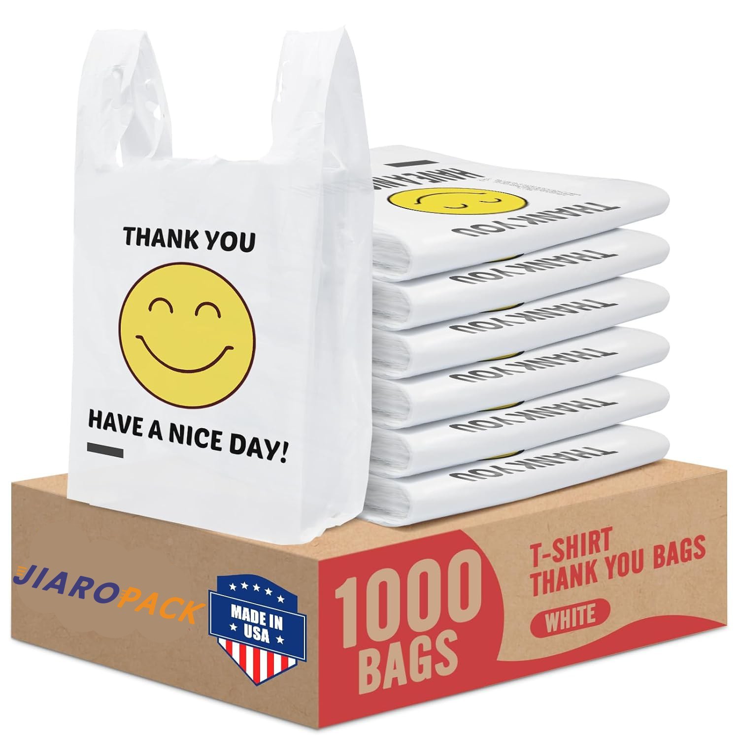 1000 Thank you T-Shirt Bags 1/6 12″ x 6.5″ x 21″, Plastic Grocery Shopping Bags