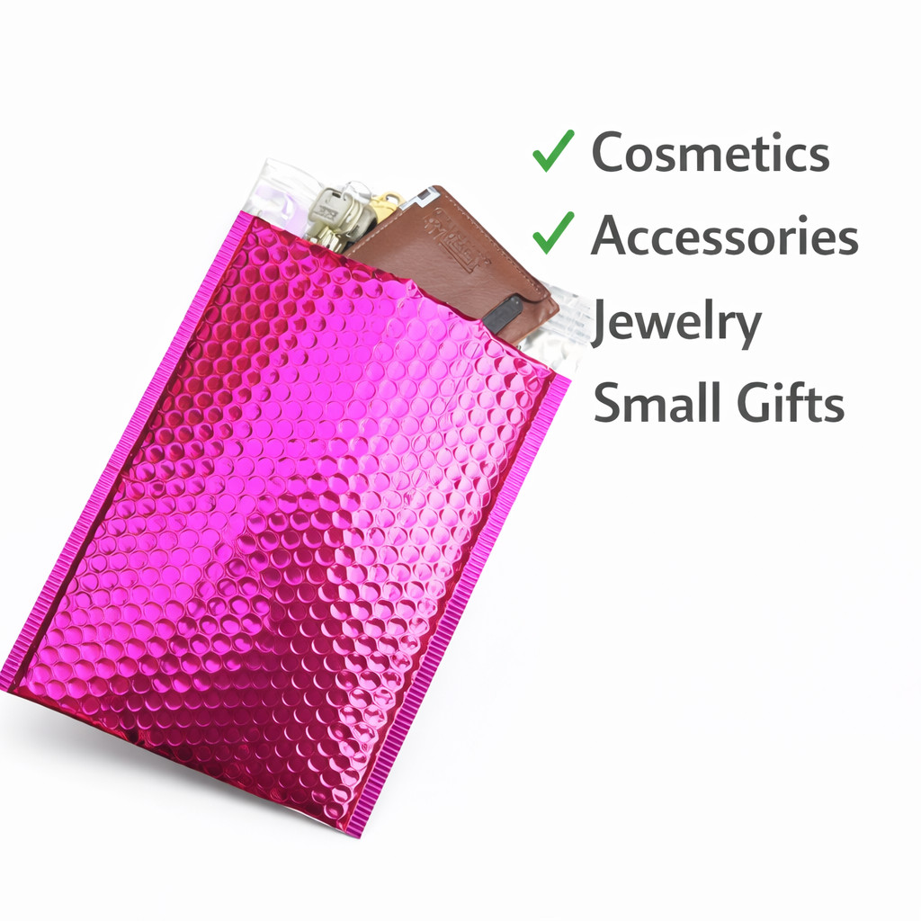 Metallic Hot Pink Poly Bubble Mailers 6.5 x 10 | Padded Shipping Envelopes
