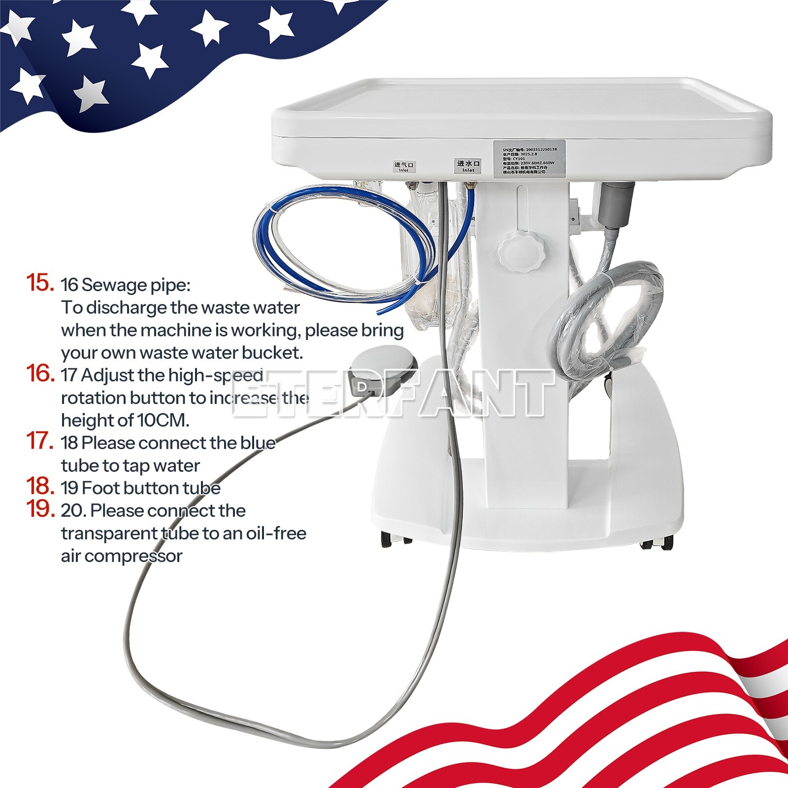 Dental Delivery Unit System Cart Treatment 4H/Wall Hanging Turbine Unit 4H US