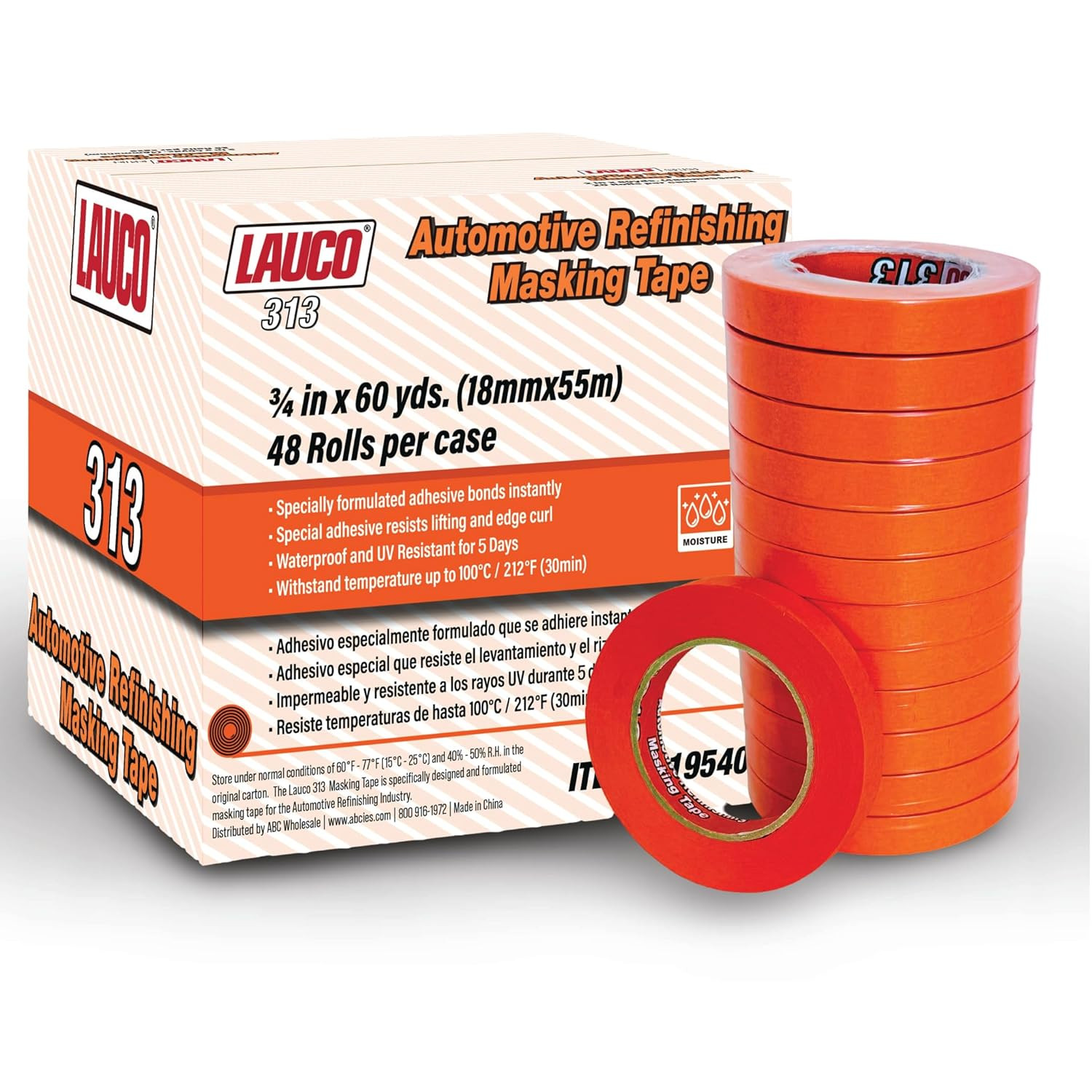 Orange Automotive Masking Tape – 0.75 In. x 60 Yd, 48 Rolls, UV & Heat Resistant