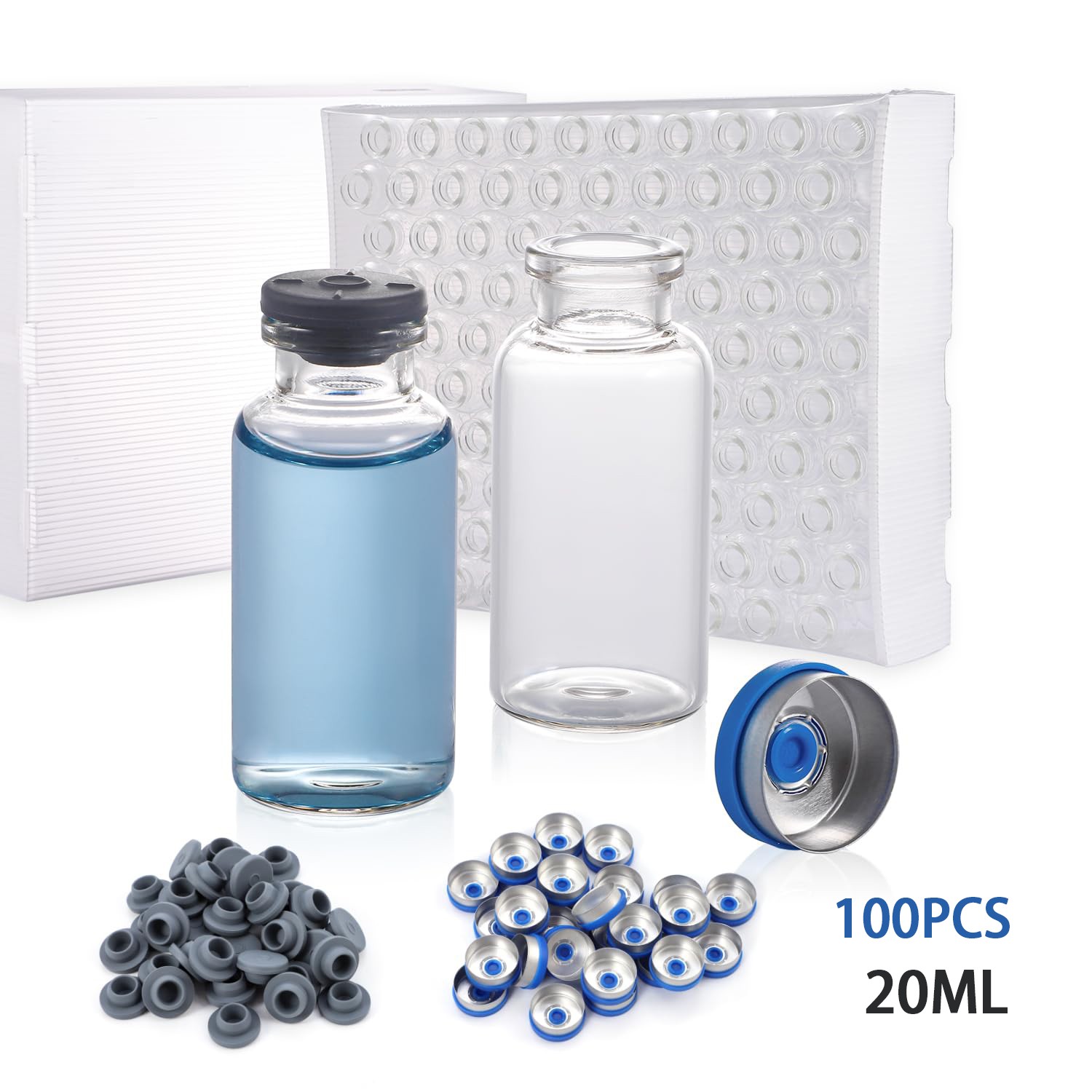 100/500/1000PCS 20ml Glass Vials Headspace Vials Lab Vials w/ Caps Sample vials