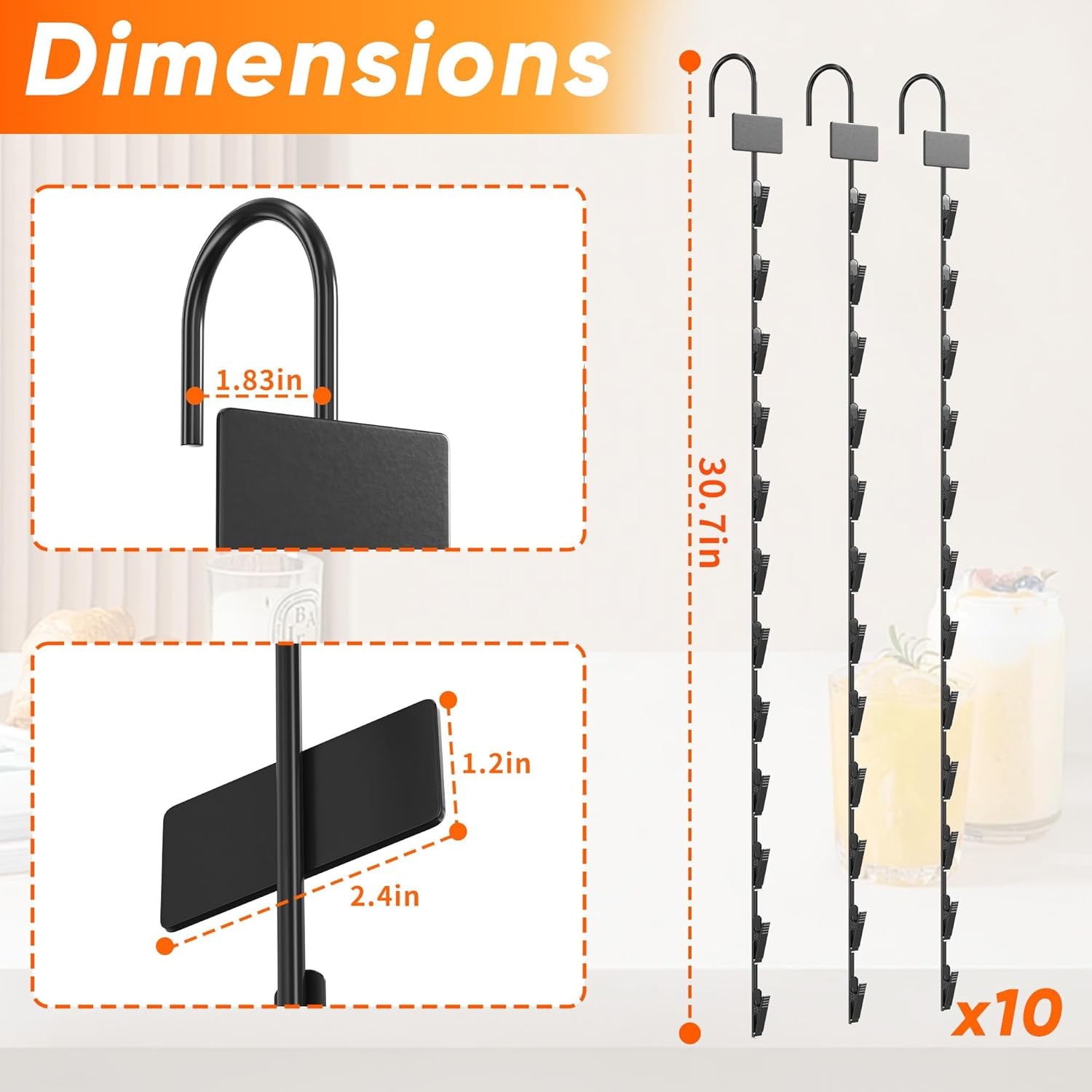 Hanging Merchandise Strips with Hooks, 31″ Chip Display Rack, 120 Clips, 10 Pcs