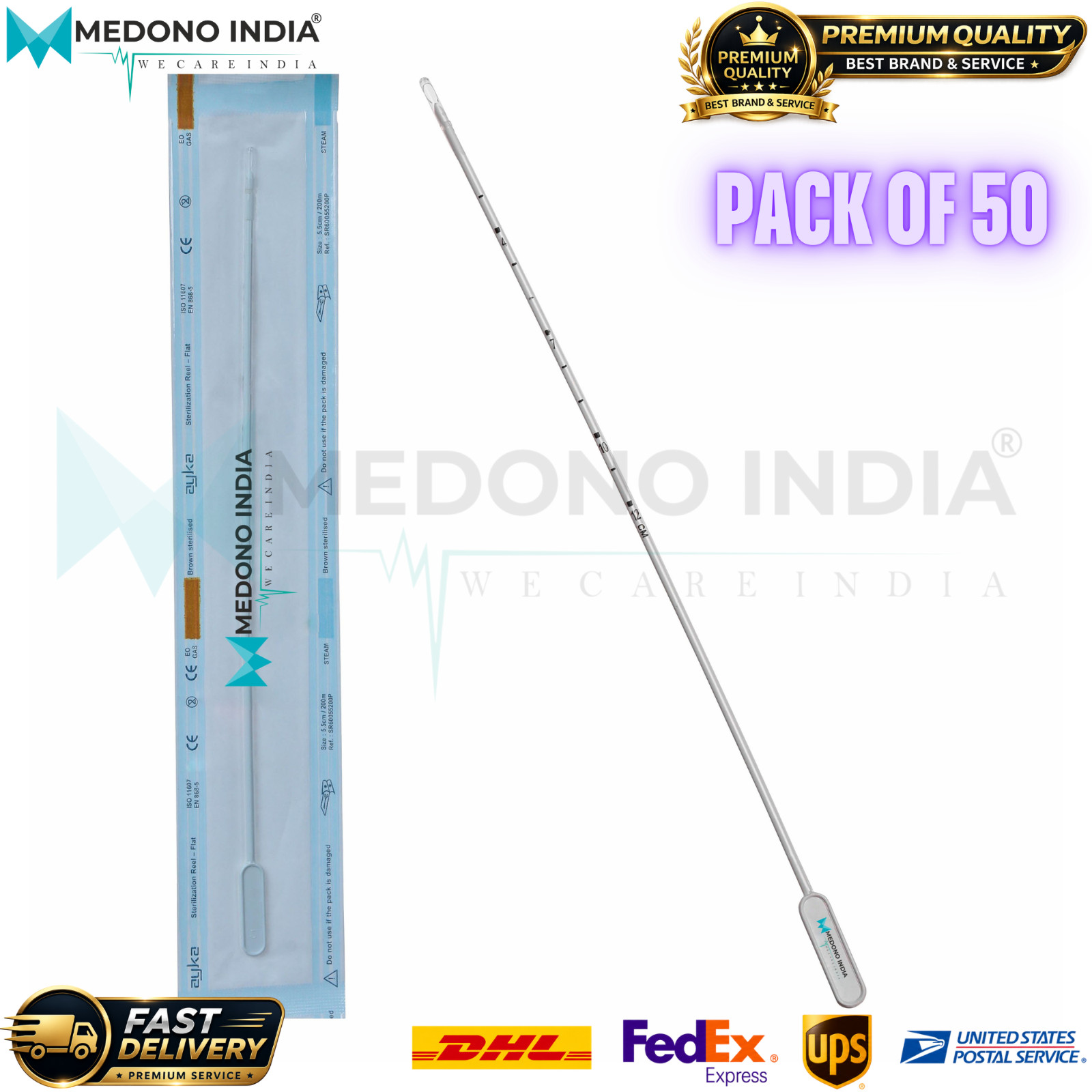 Pipelle Endometrial Biopsy Curette Sterile Disposable Gynecology (Pack of 50)