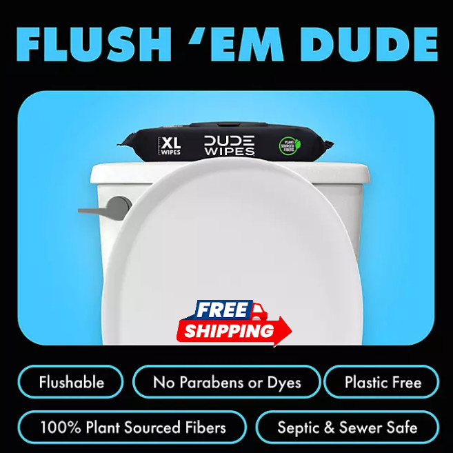 DUDE WIPES XL Flushable Wipes, Fragrance Free, 8 ct., 400 wipes