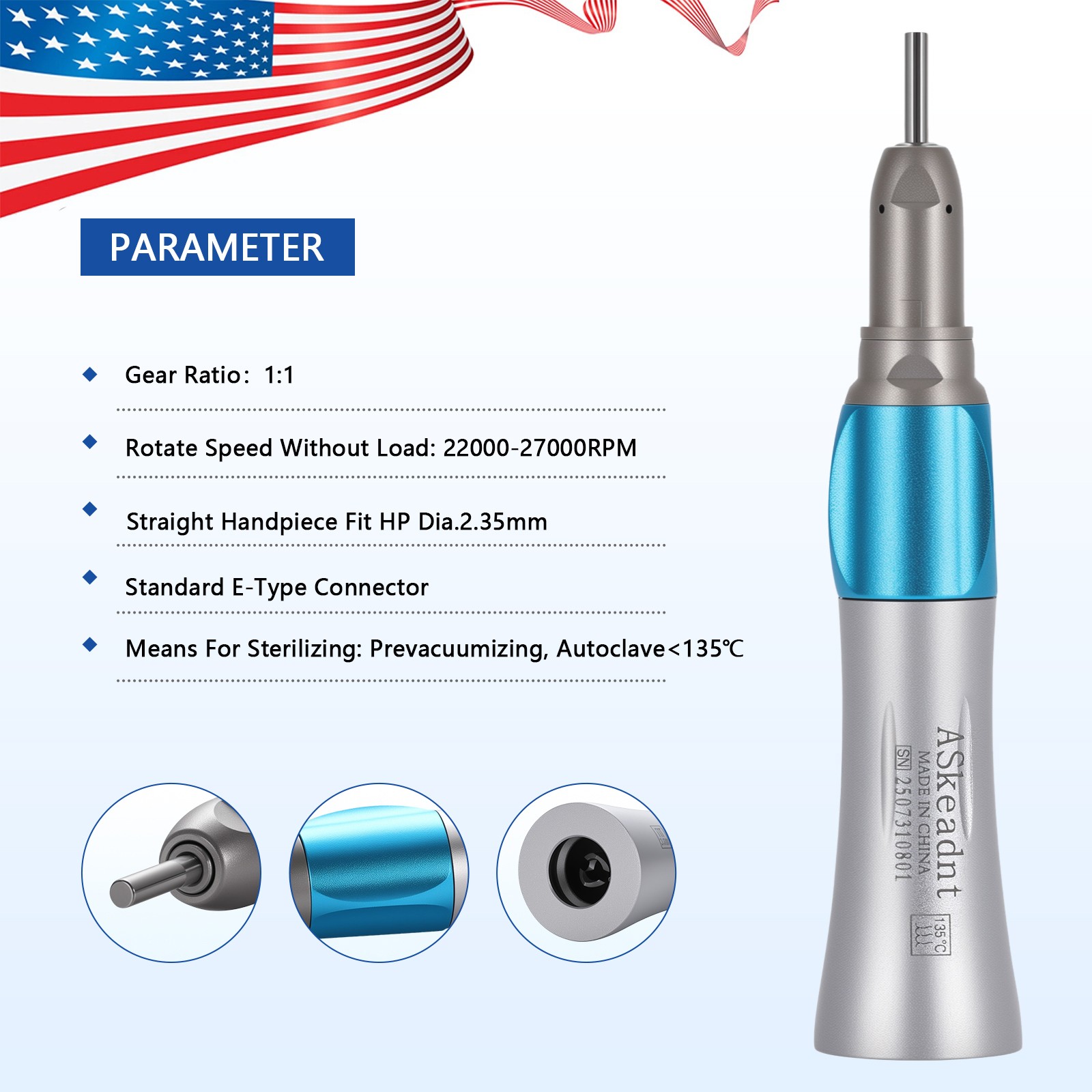 E-TYPE Dental Slow Low Speed Straight Nose Cone Handpiece NSK STYLE