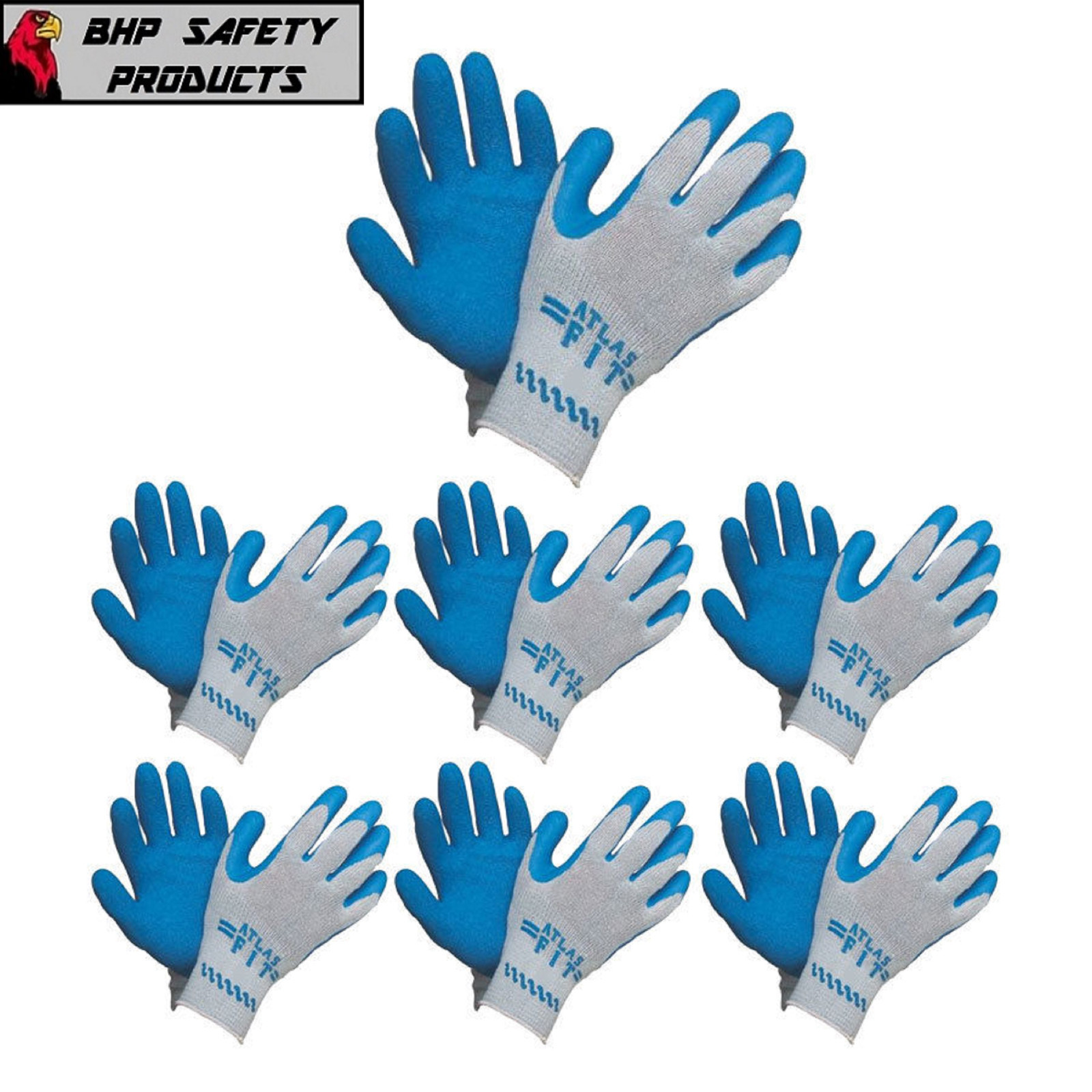 ATLAS FIT 300 SHOWA NATURAL LATEX PALM BLUE LARGE RUBBER WORK GLOVES (1 DOZEN)