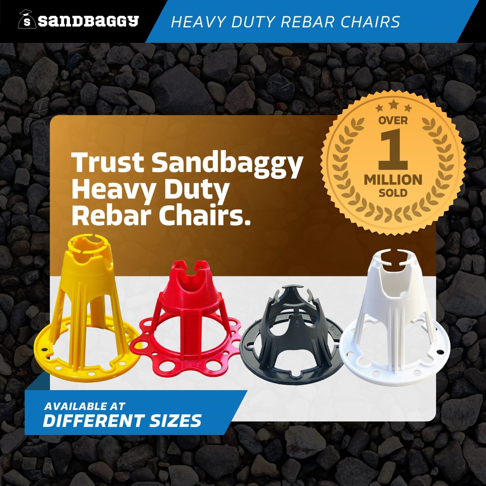 Sandbaggy Plastic Rebar Chair – Elevates Rebar 1 ½» or 2″ – Rebar #3 to #5 (Red)