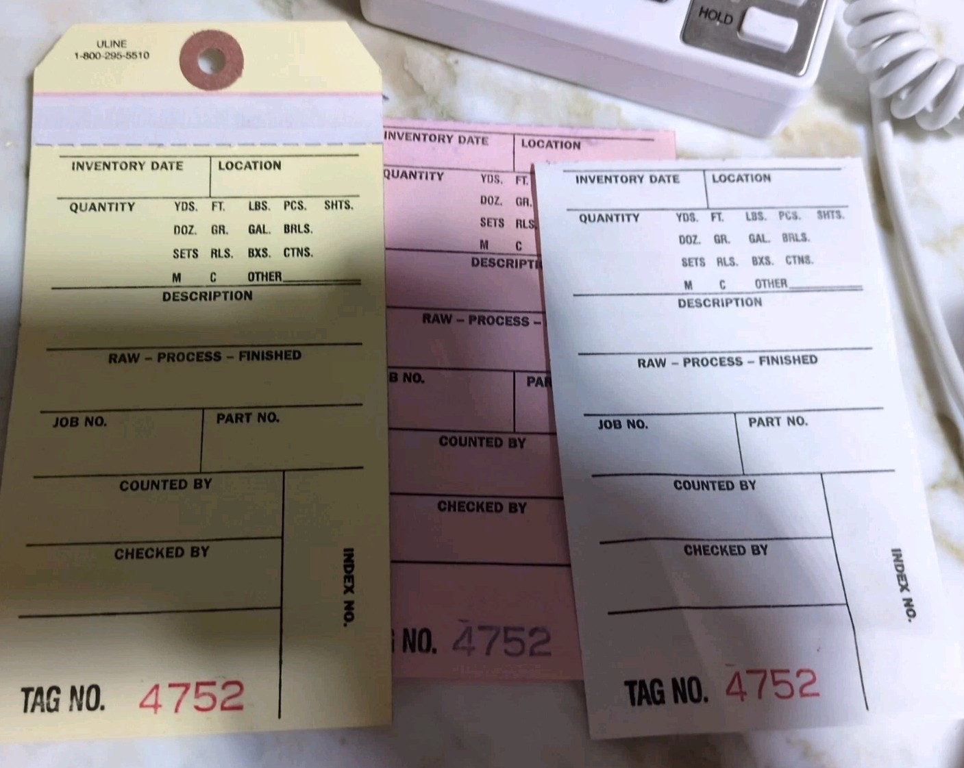 100 3 Part Hanging Inventory Tags Three Copy Control Label Product Carbon Buy