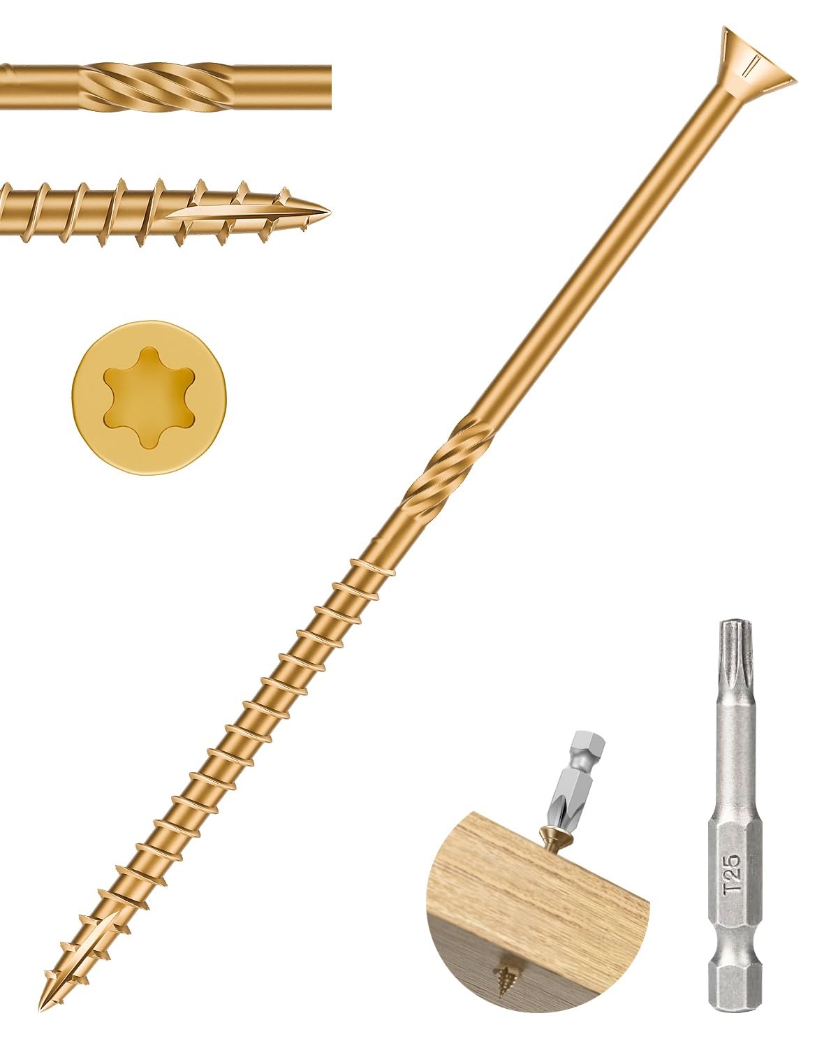 100 pcs #10×5 Deck Screws 5 inch Exterior Wood Screws,tan Color,Rust Resistan…