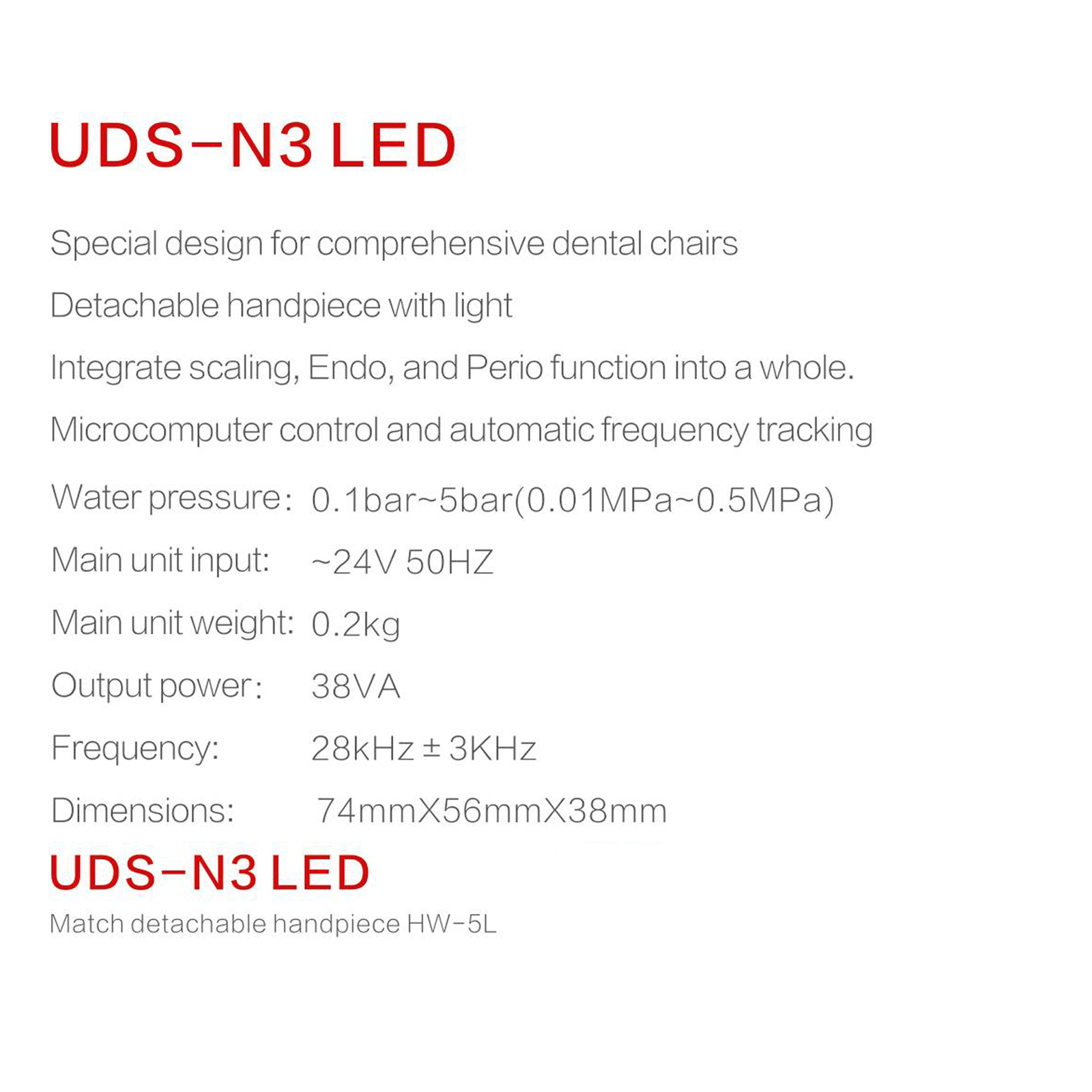 US Woodpecker Dental Built in Ultrasonic Piezo Scaler UDS-N3 LED Handpiecce EMS