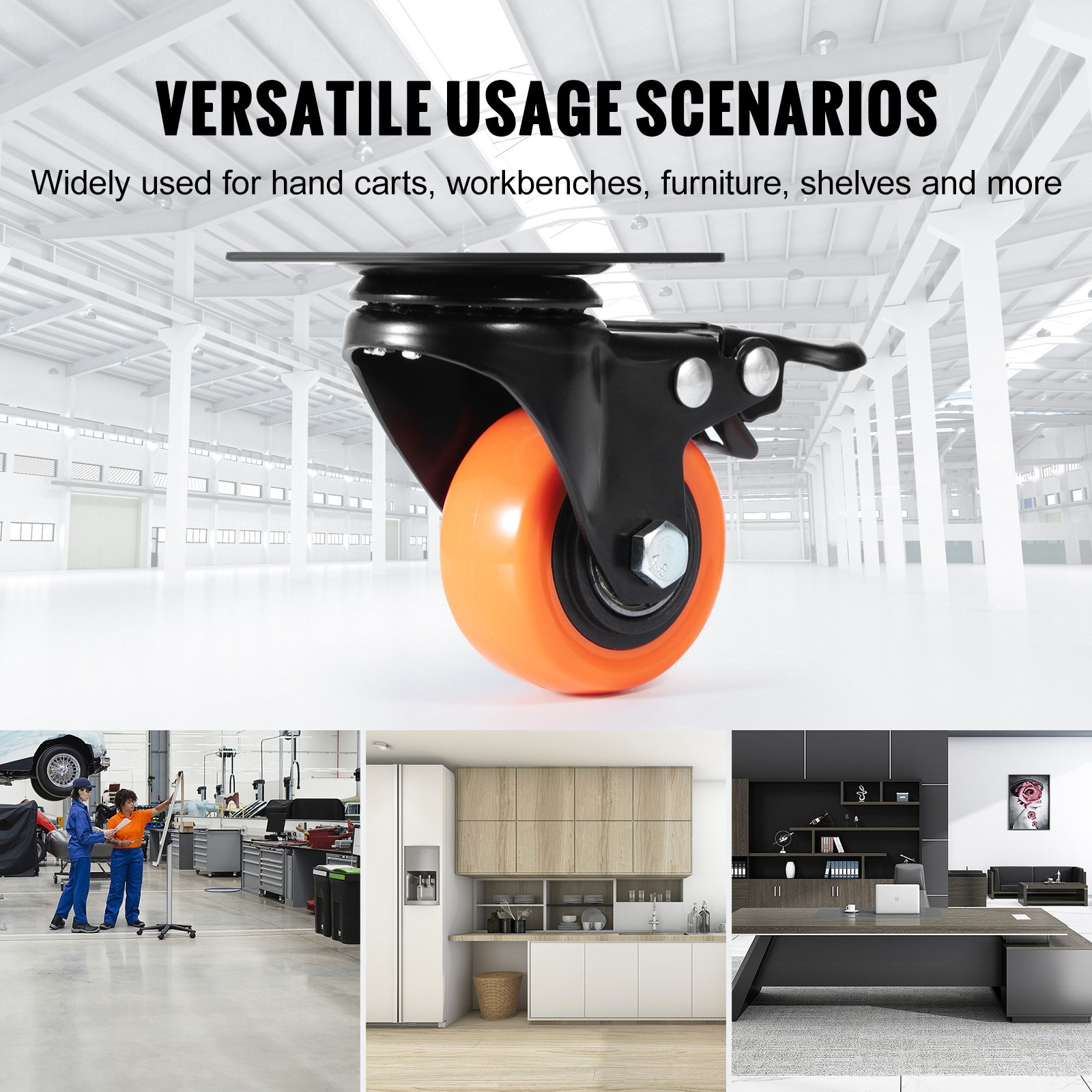 VEVOR Caster Wheels Swivel Plate Casters 4 Pack 2″ Heavy Duty with Locking Brake