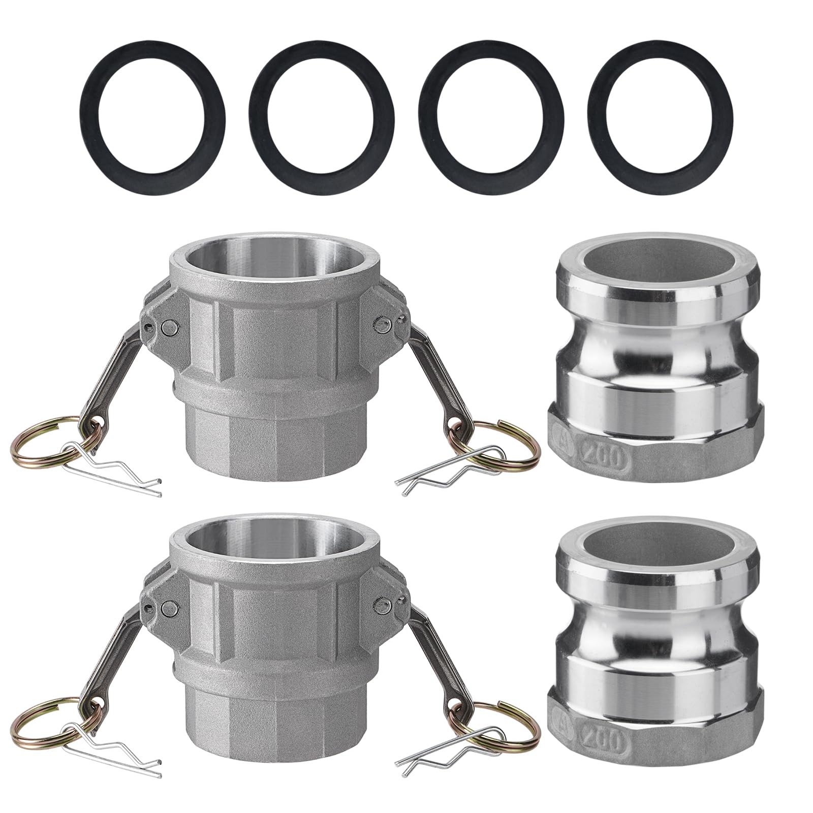 2 PCS Aluminum Camlock (2″ part D) Cam & Groove Hose Fittings+2 PCS Aluminum …