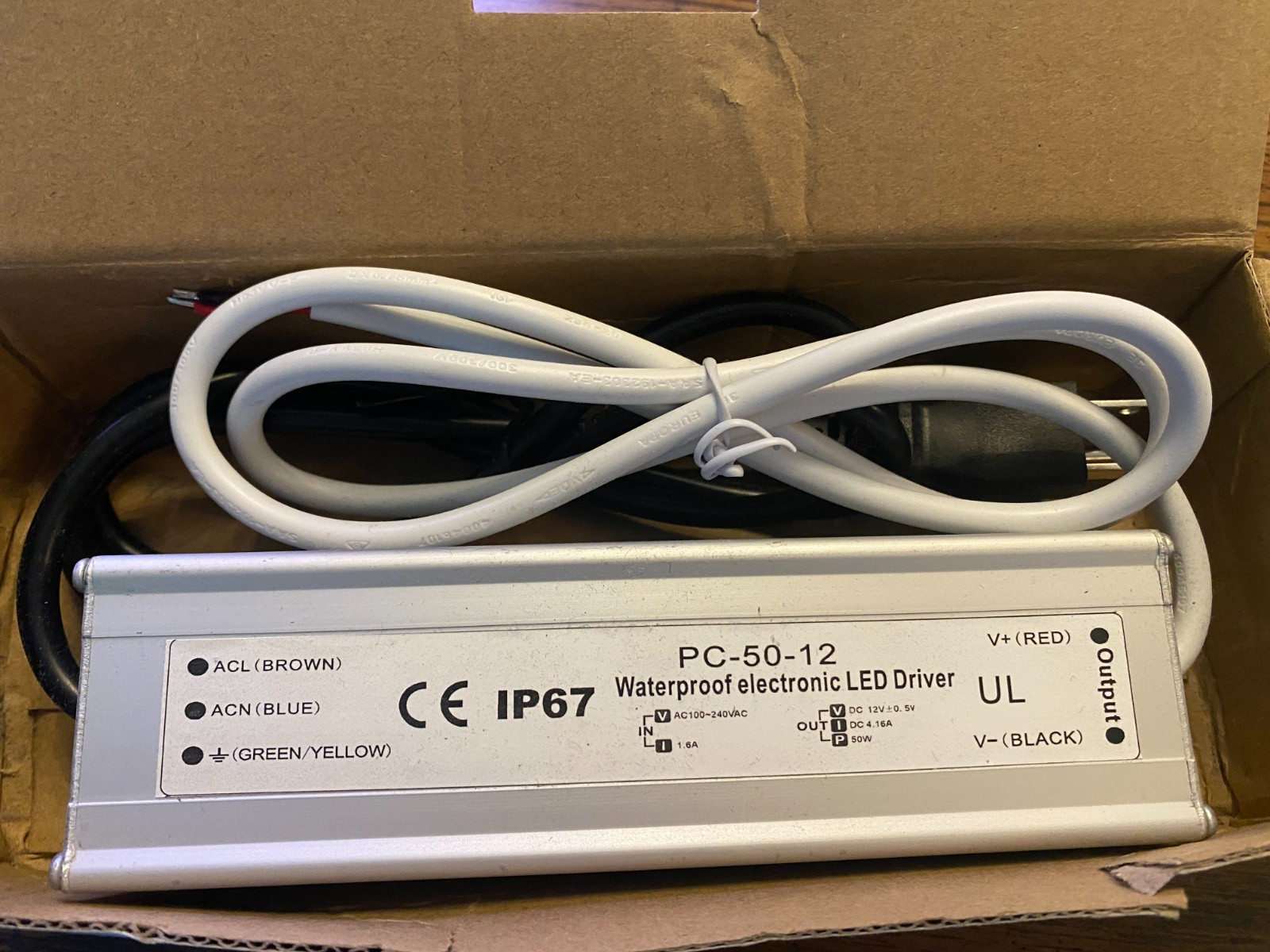 PC-50-12 IP67 Waterproof Electronic LED Driver (100-240VAC – Output 12VDC 50W)
