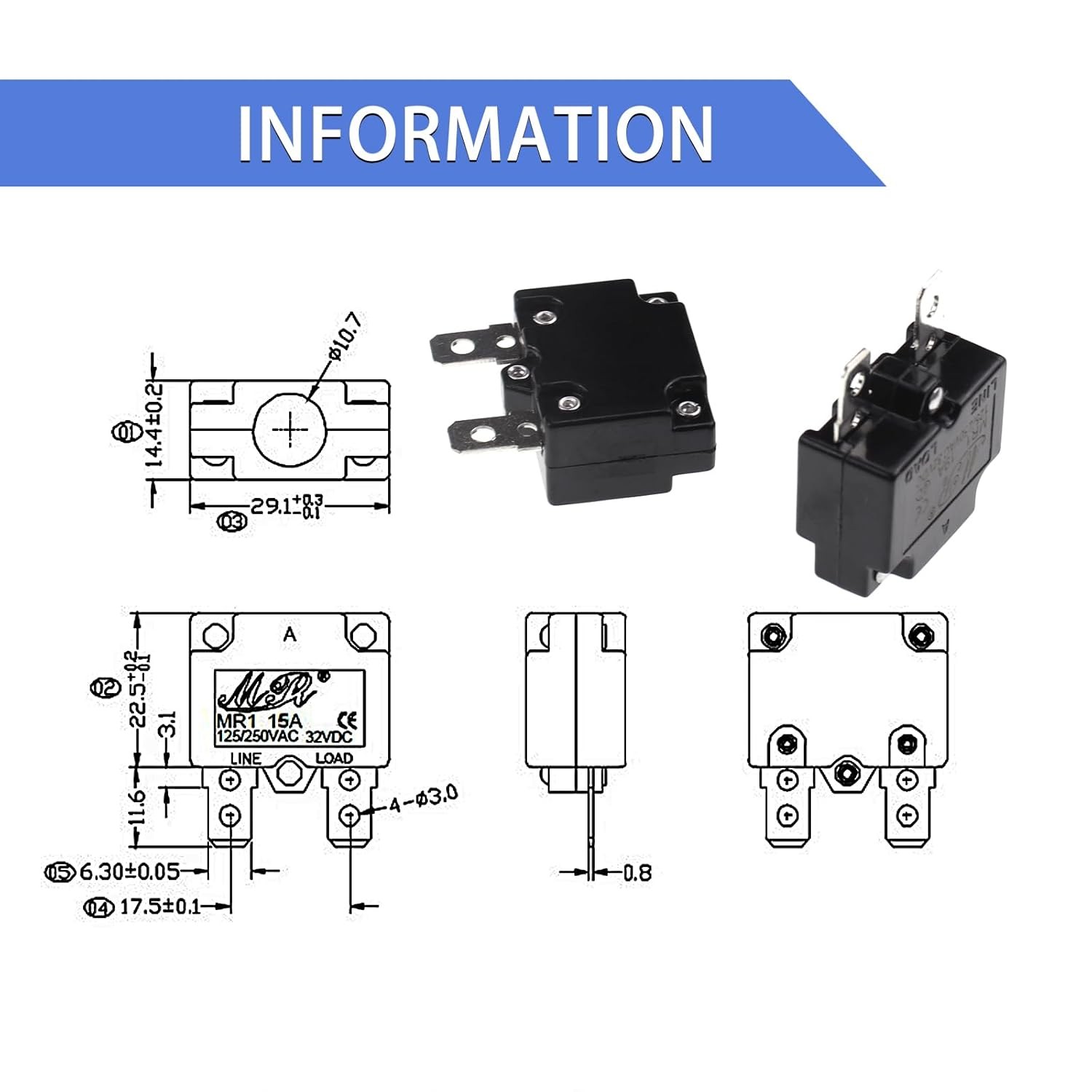 ZOOKOTO 5Pcs 125/250V AC 32V DC Thermal Circuit Breaker 30amp AUTO Reset Overloa