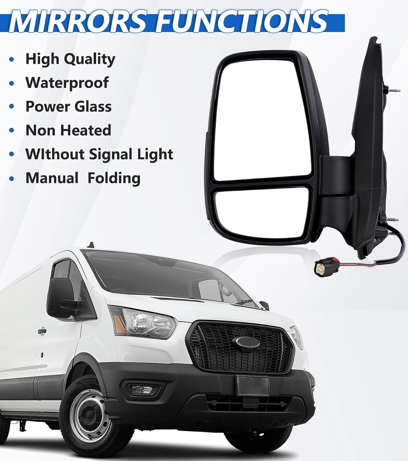 Driver Side Mirror,Mirror Assembly Compatible with 2015-2025 Ford Transit 150 25