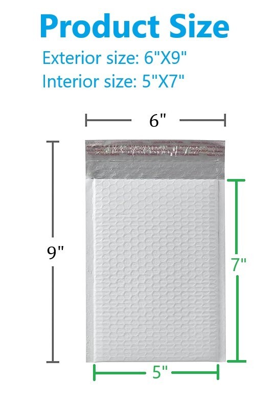 50pcs 6″x9″ White Poly Bubble Envelopes Padded Mailer Water Resistant Self Seal
